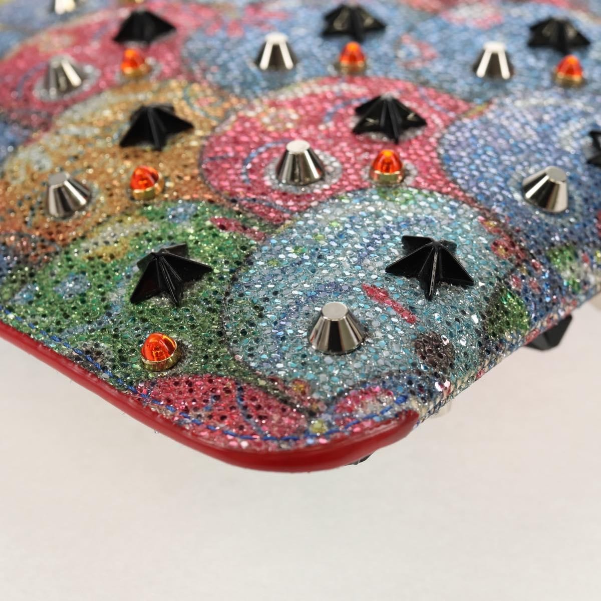 Christian Louboutin Loubiclutch Spiked Printed Leather Red Canvas Shoulder Bag Bag (Pre-Owned)