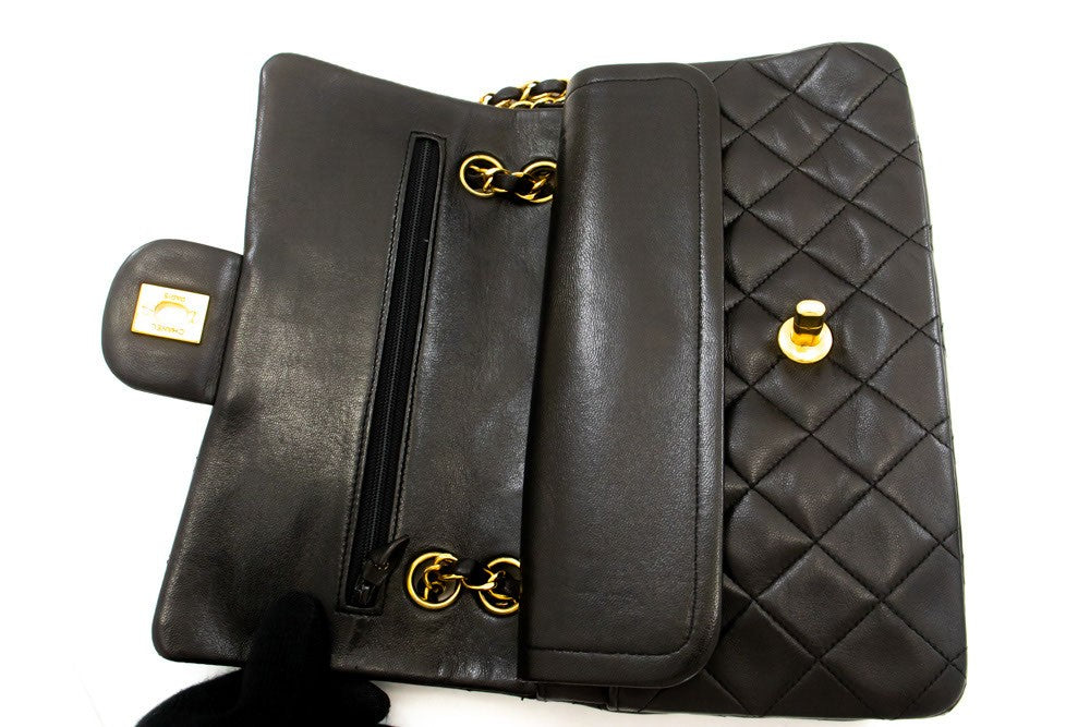 Chanel Classic Flap Lambskin Black Leather Crossbody Bag Bag (Pre-Owned)