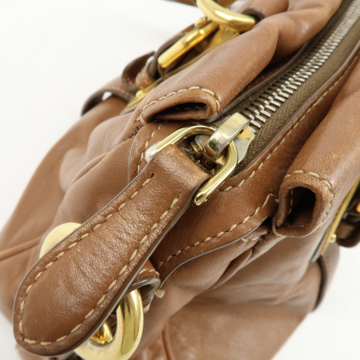 Prada Convertible Belted Satchel Soft Calf Brown Leather Handbag (Pre-Owned)