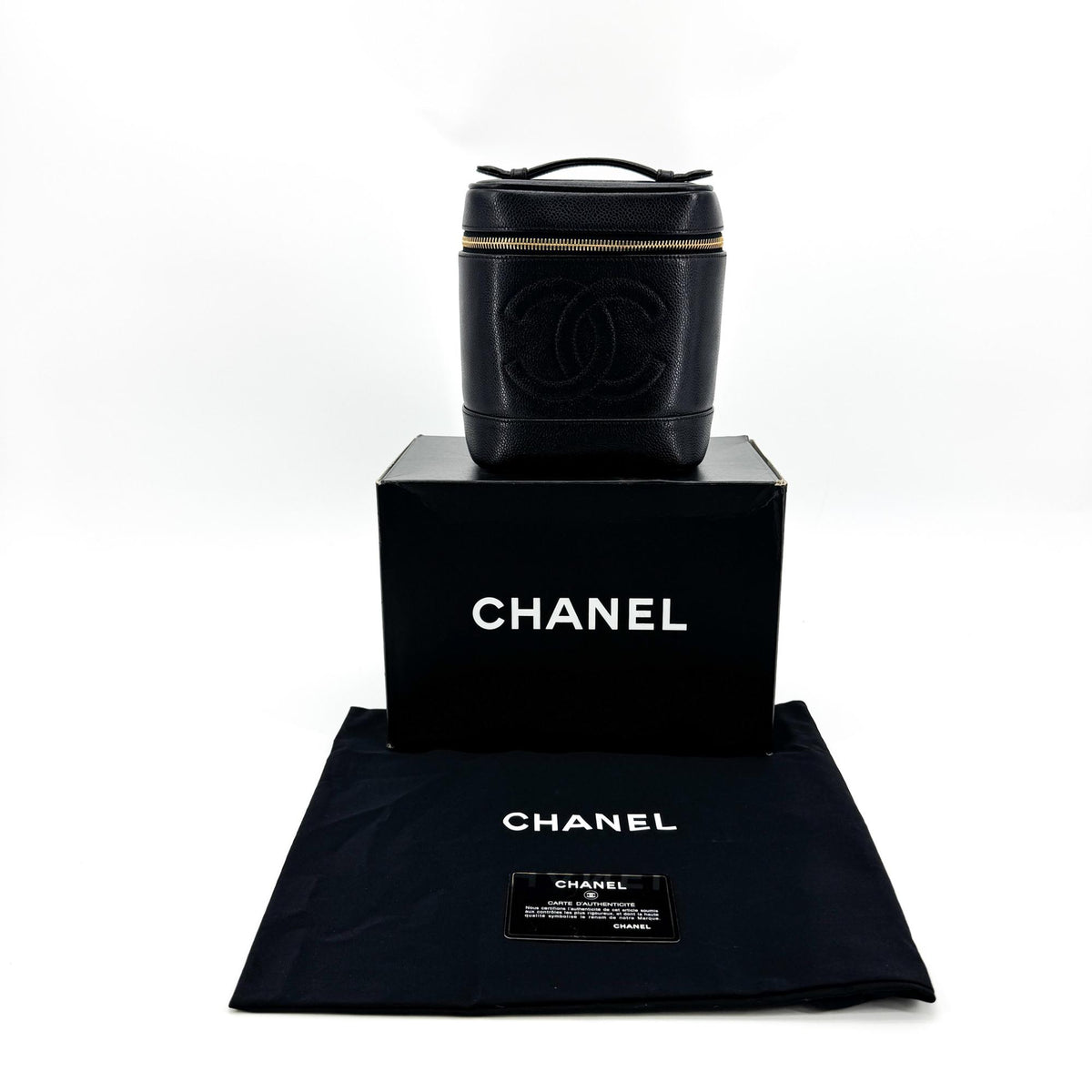Chanel Vintage Timeless Cosmetic Case Caviar Black Leather Clutche & Pouche Bag (Pre-Owned)