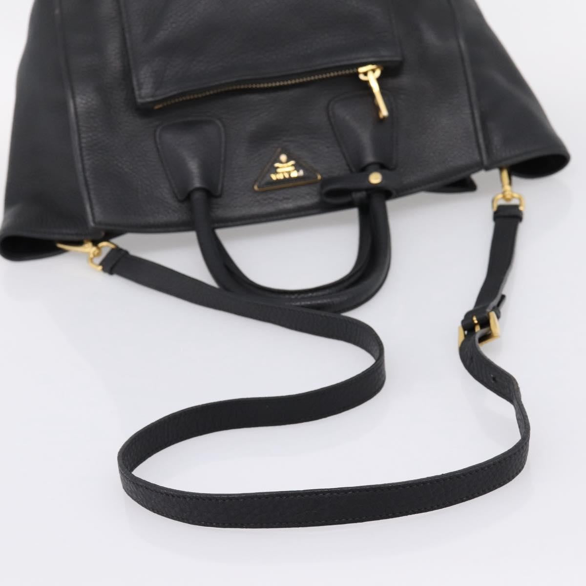 Prada Front Pocket Convertible Vitello Daino Black Leather Tote Bag Bag (Pre-Owned)
