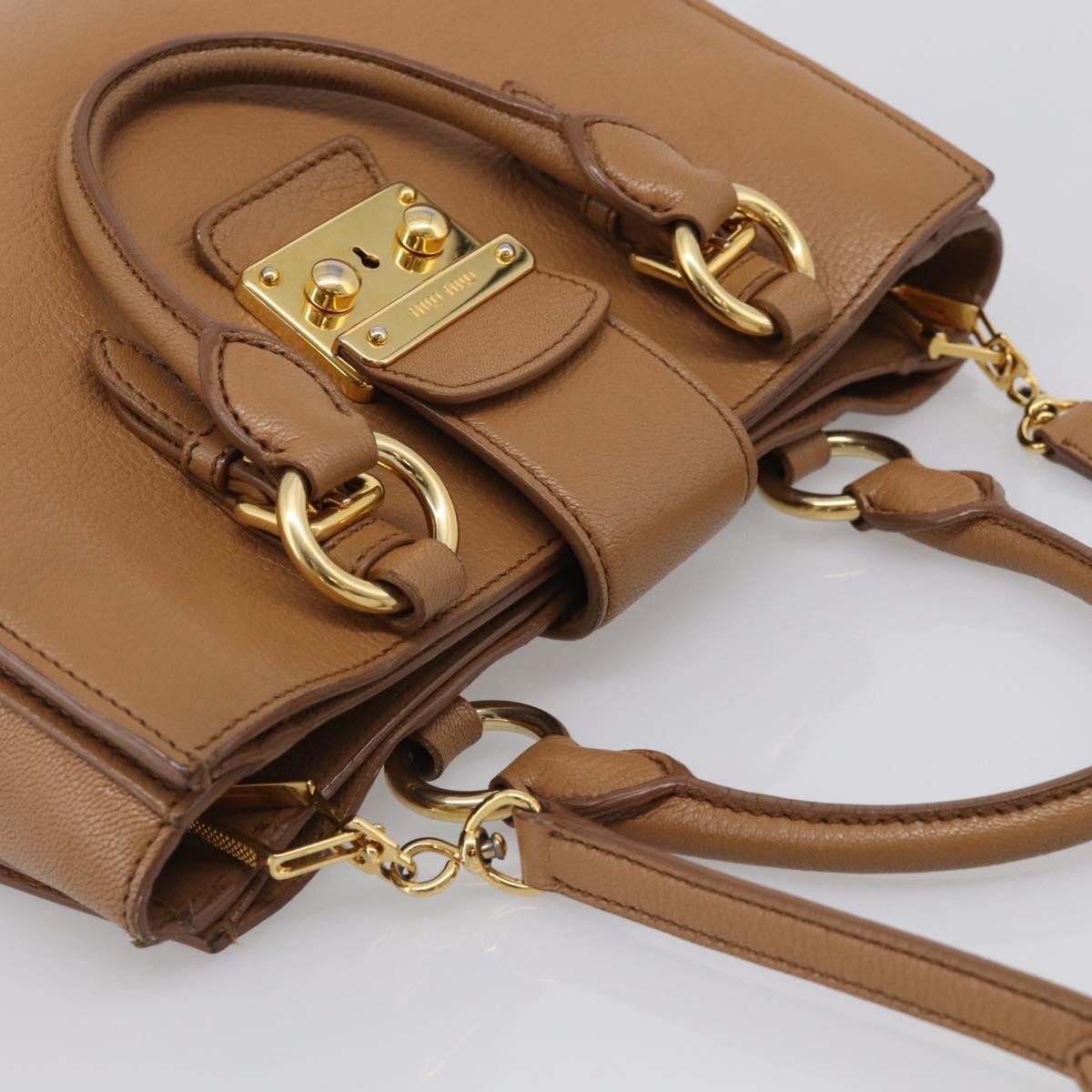 Miu Miu Madras Convertible Lock Leather Brown Leather Tote Bag Bag (Pre-Owned)