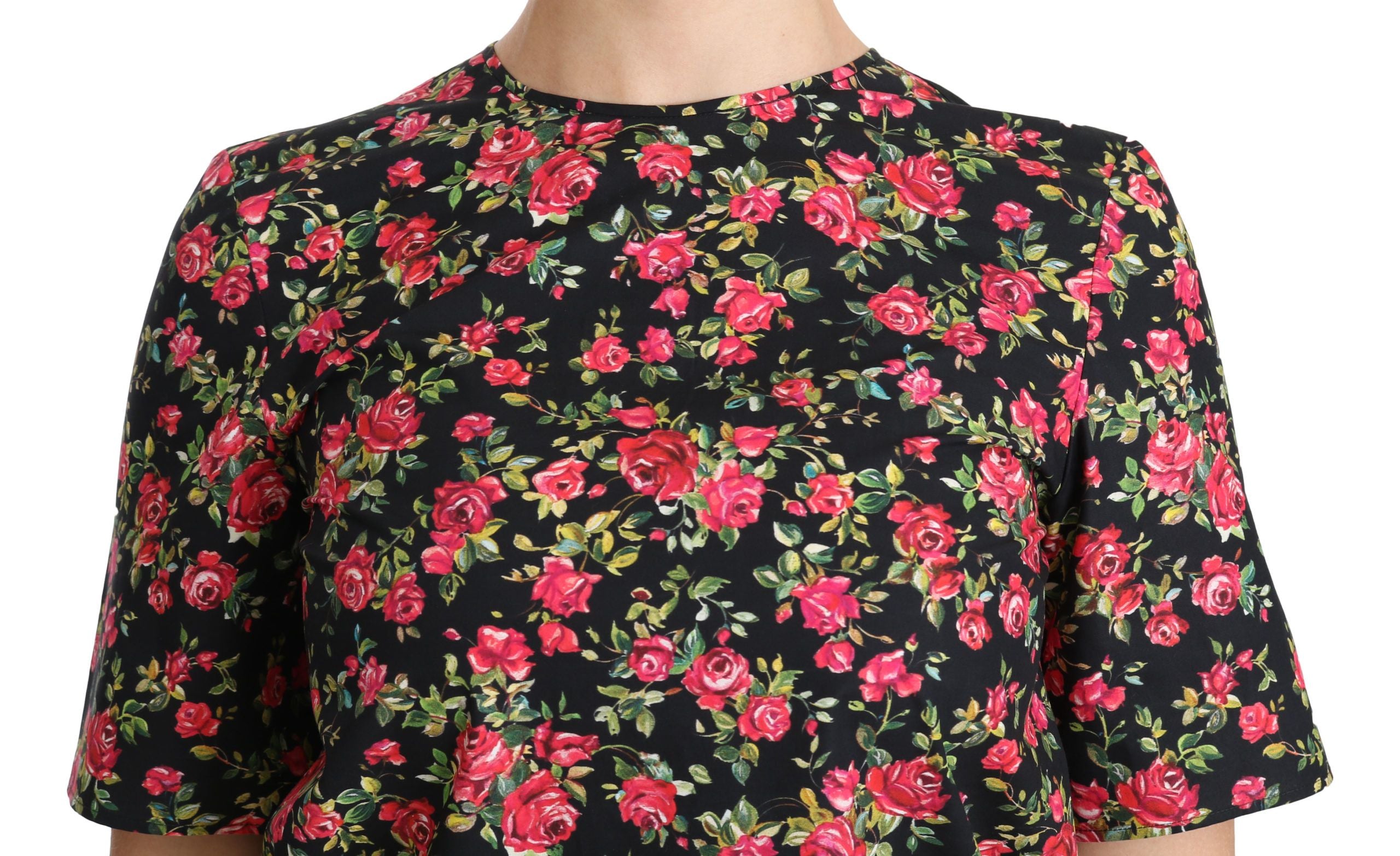 Dolce & Gabbana Black Floral Roses Short Sleeve Top Women's Blouse