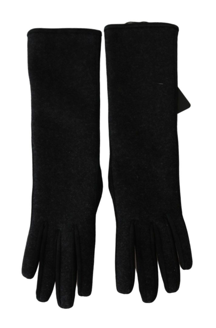 Dolce & Gabbana Black Gray Mid Arm Length Mittens Wool  Women's Gloves
