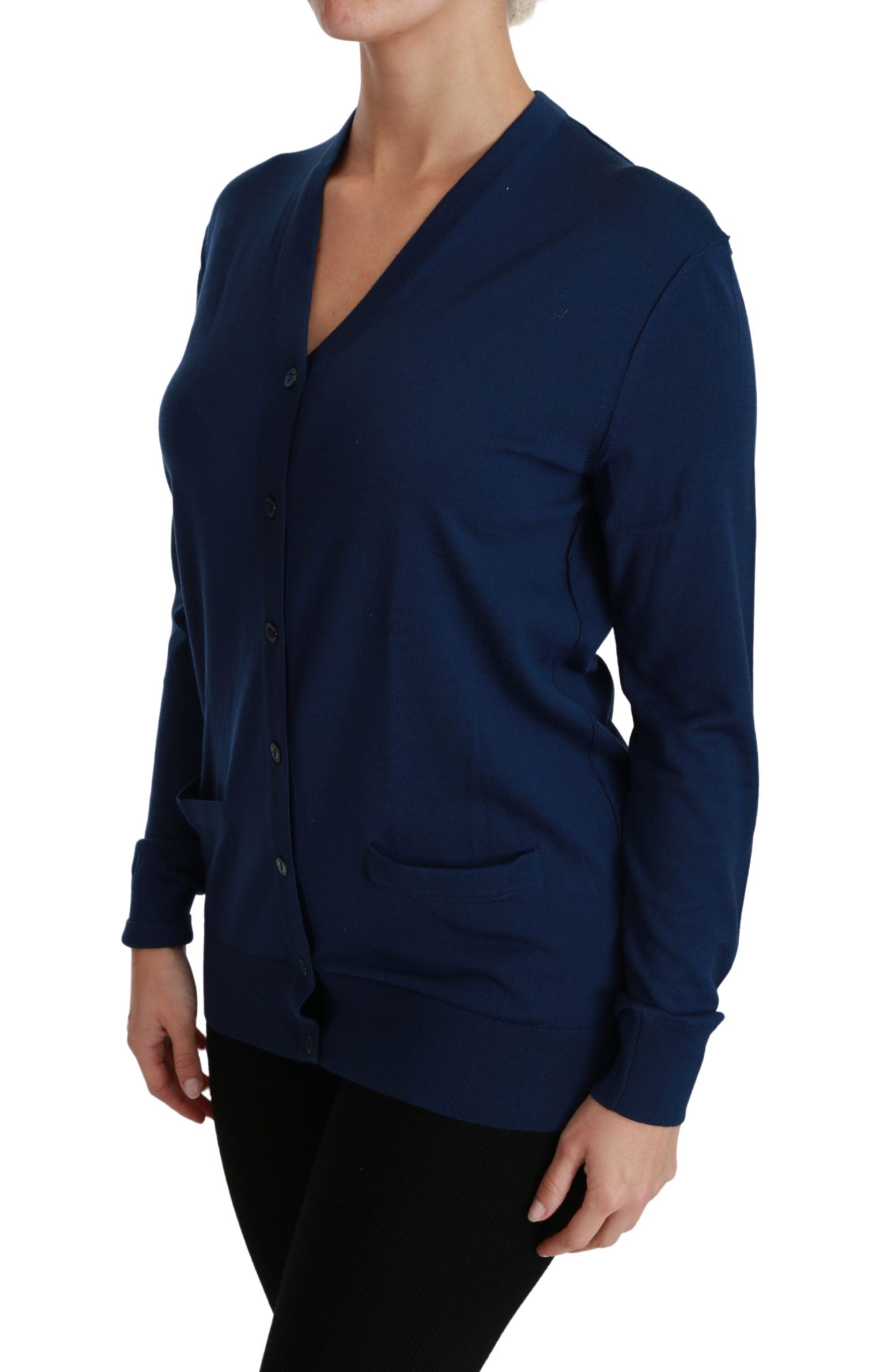 Dolce & Gabbana Blue Button Cardigan Virgin Wool Women's Sweater