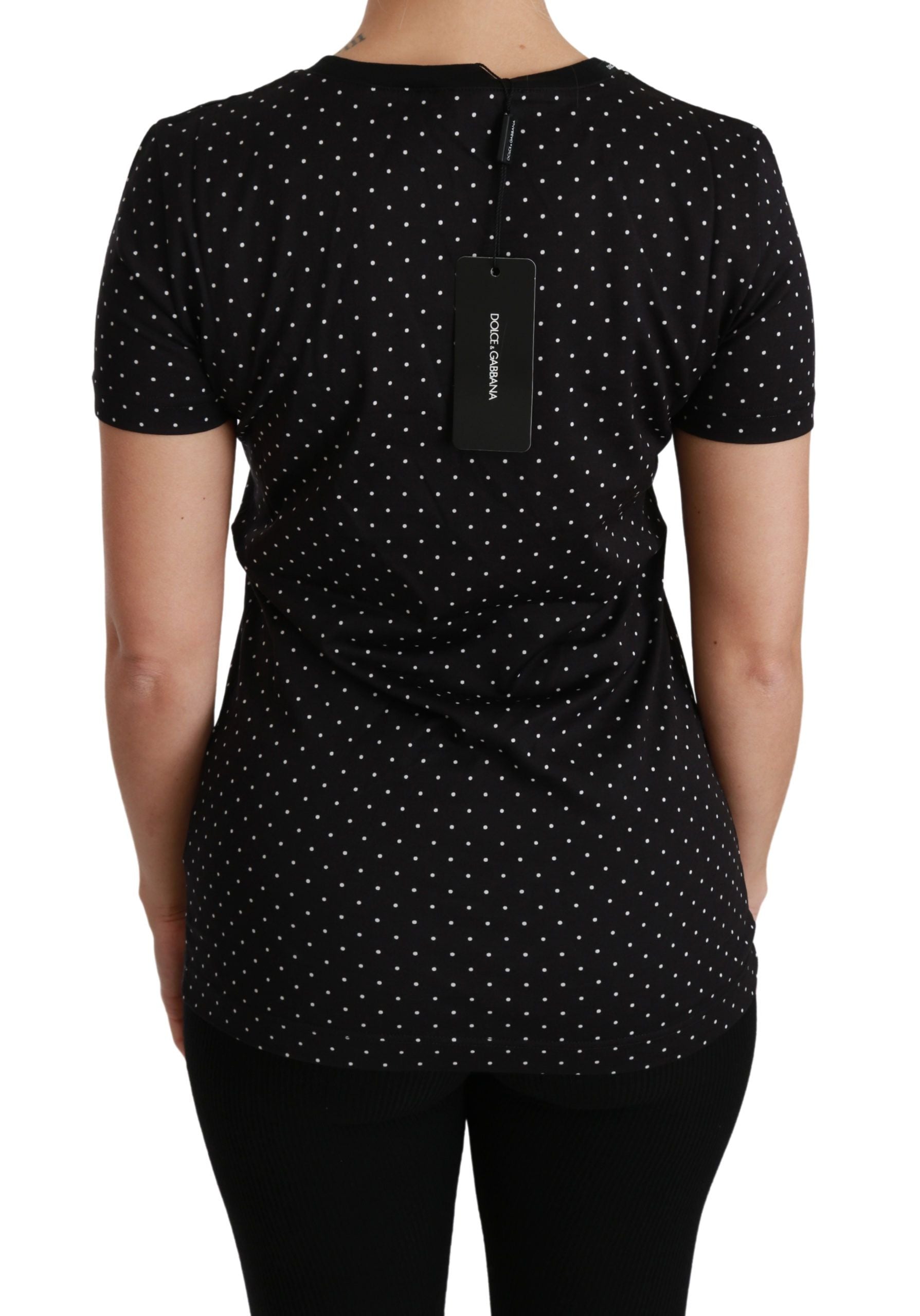 Dolce & Gabbana Black Dotted Crewneck Cotton Top Women's T-shirt