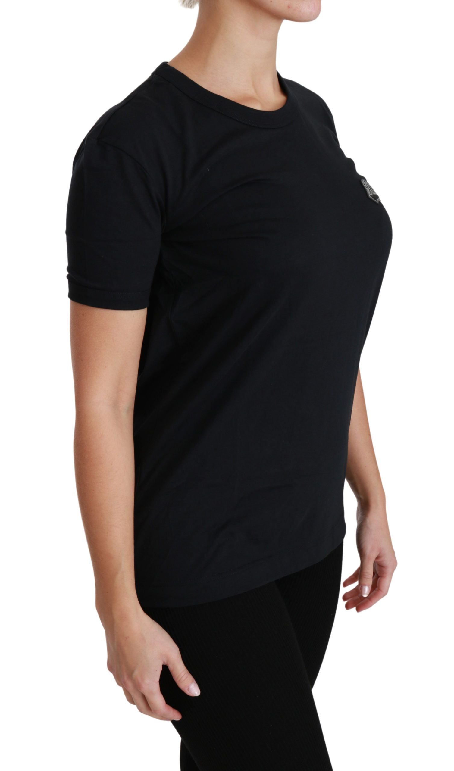 Dolce & Gabbana Blue Amore Patch Crewneck Cotton Top Women's T-shirt