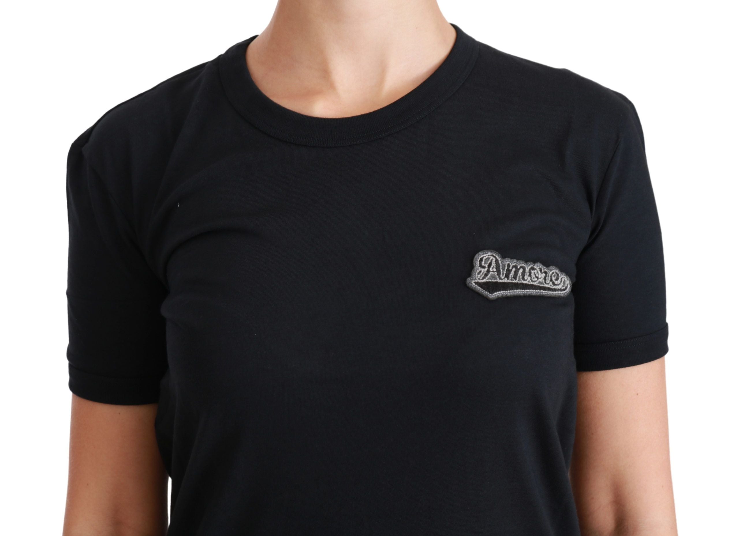 Dolce & Gabbana Blue Amore Patch Crewneck Cotton Top Women's T-shirt