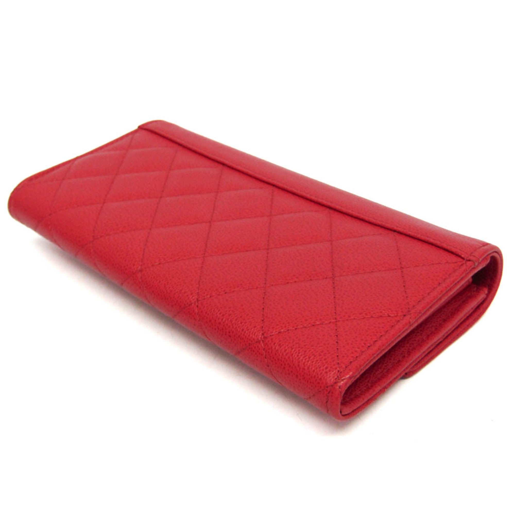 Chanel Cc Box Gusset Flap Quilted Calfskin Red Leather Wallets Accessory (Pre-Owned)