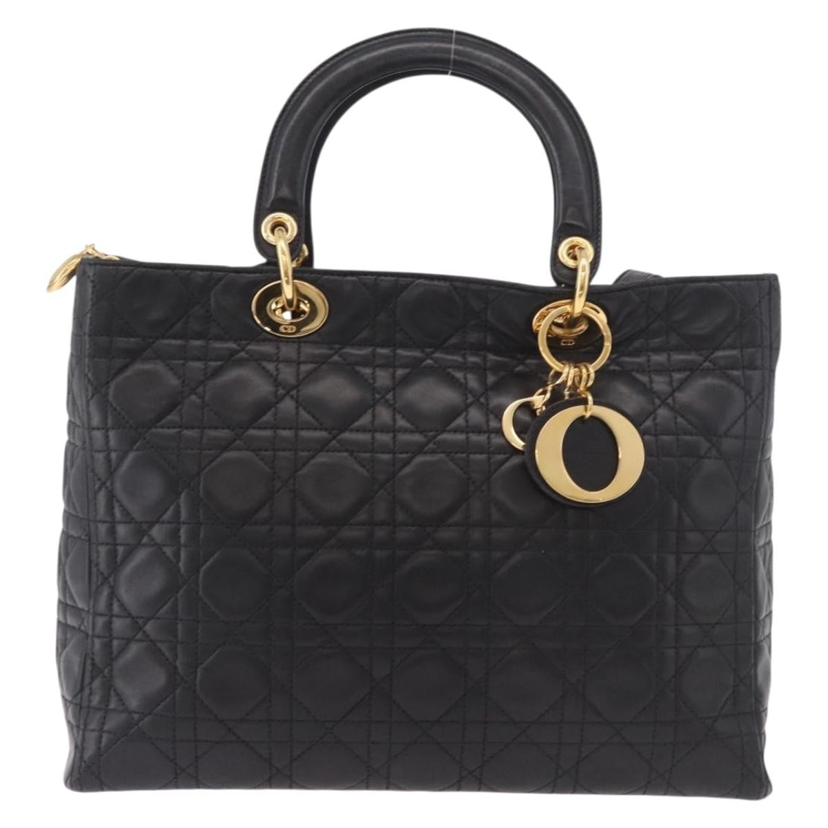 Christian Dior Vintage Lady Dior Leather Black Leather Handbag (Pre-Owned)