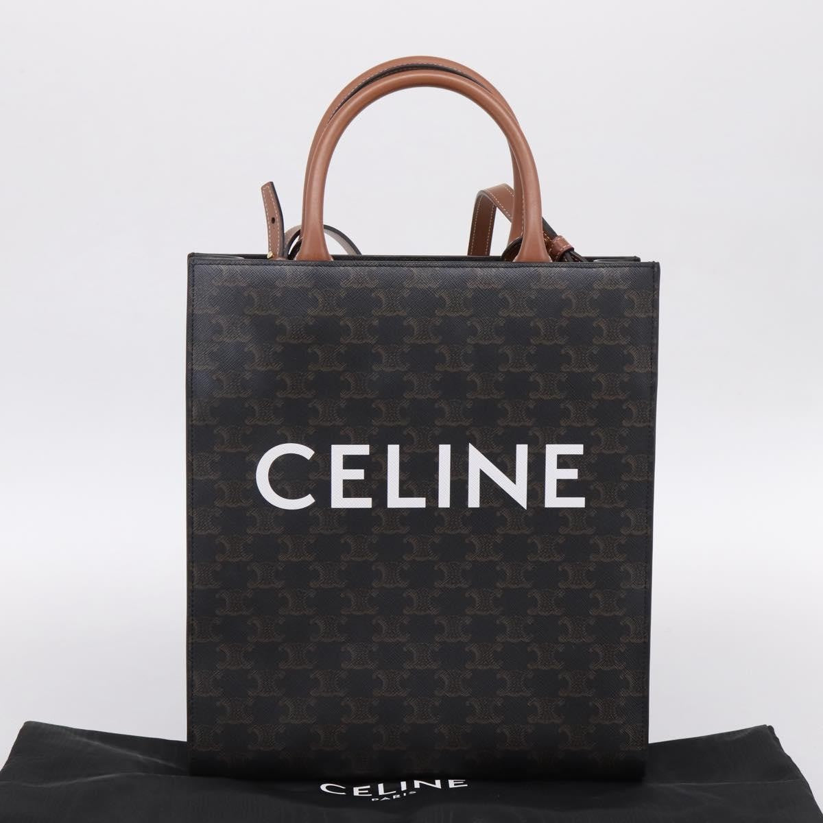 Celine Vertical Cabas Tote Triomphe Coated Canvas Brown Canvas Tote Bag Bag (Pre-Owned)