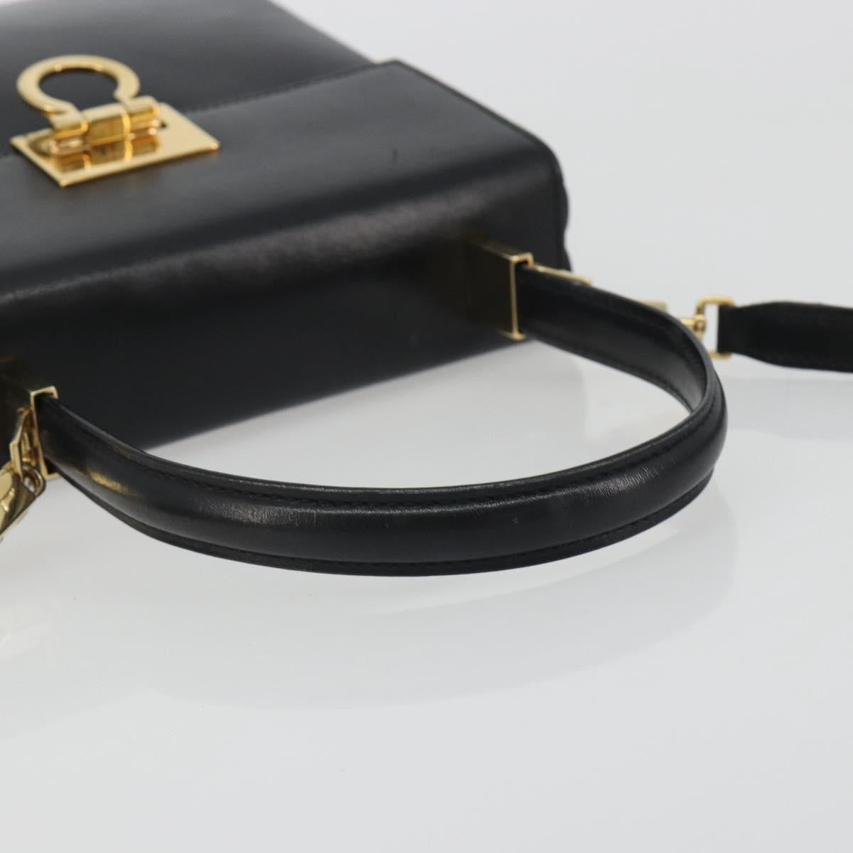 Salvatore Ferragamo Gancini Convertible Top Handle Leather Black Leather Handbag (Pre-Owned)