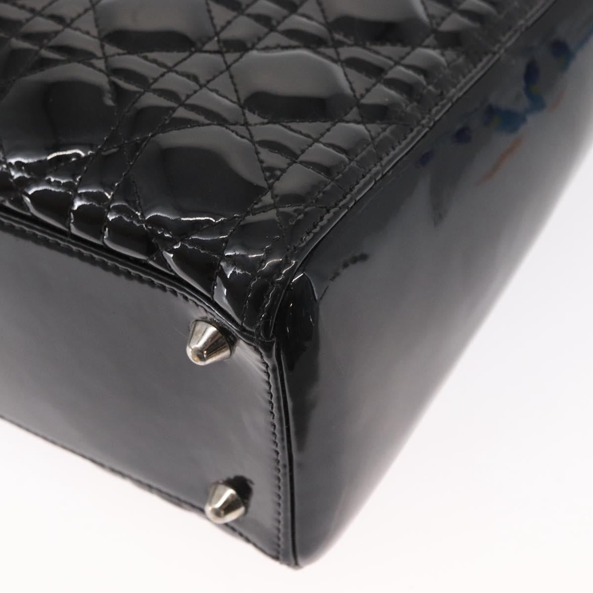 Christian Dior Lady Dior Cannage Stitch Patent Black Patent_Leather Handbag (Pre-Owned)