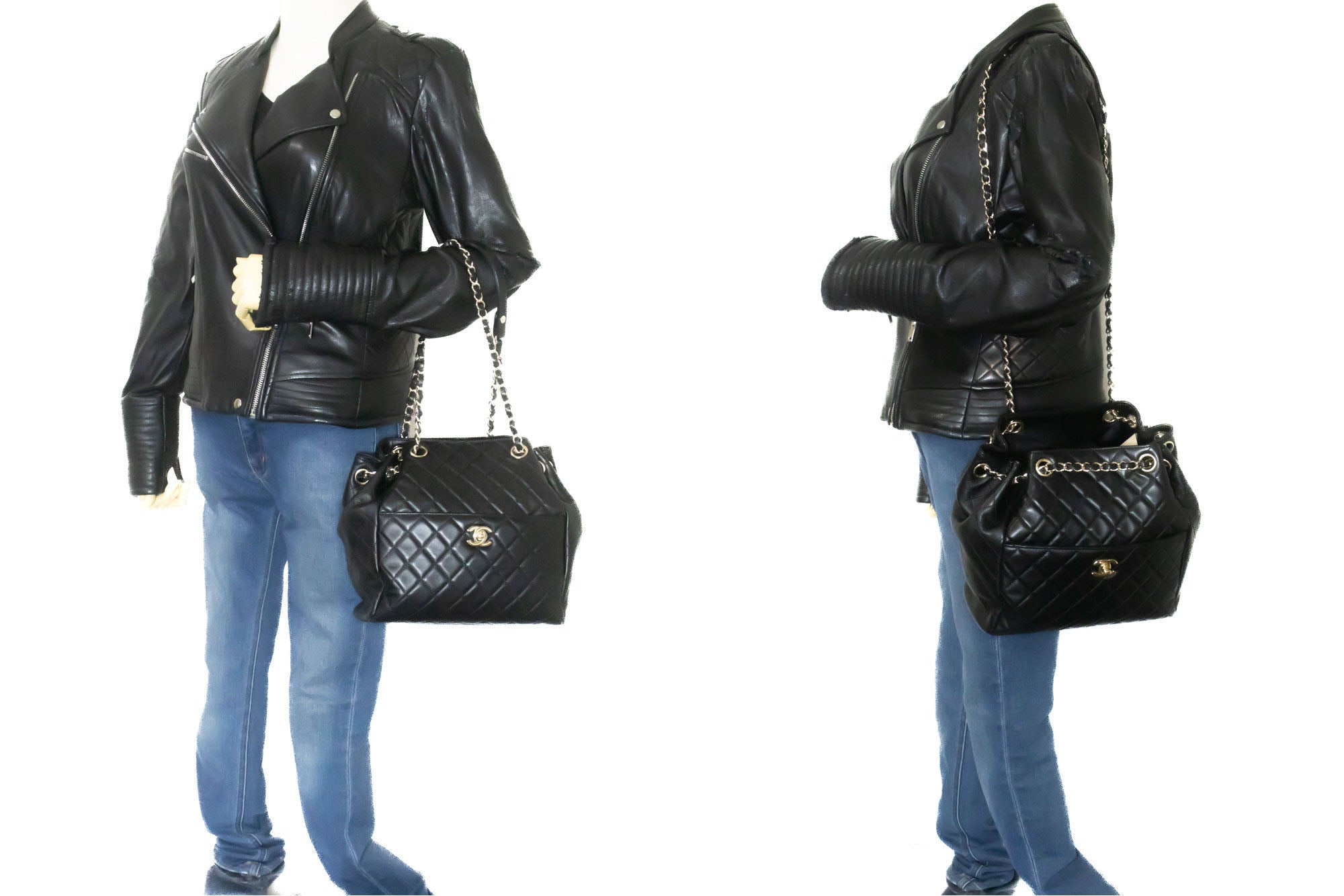 Chanel Drawstring Black Leather Shoulder Bag (Pre-Owned)