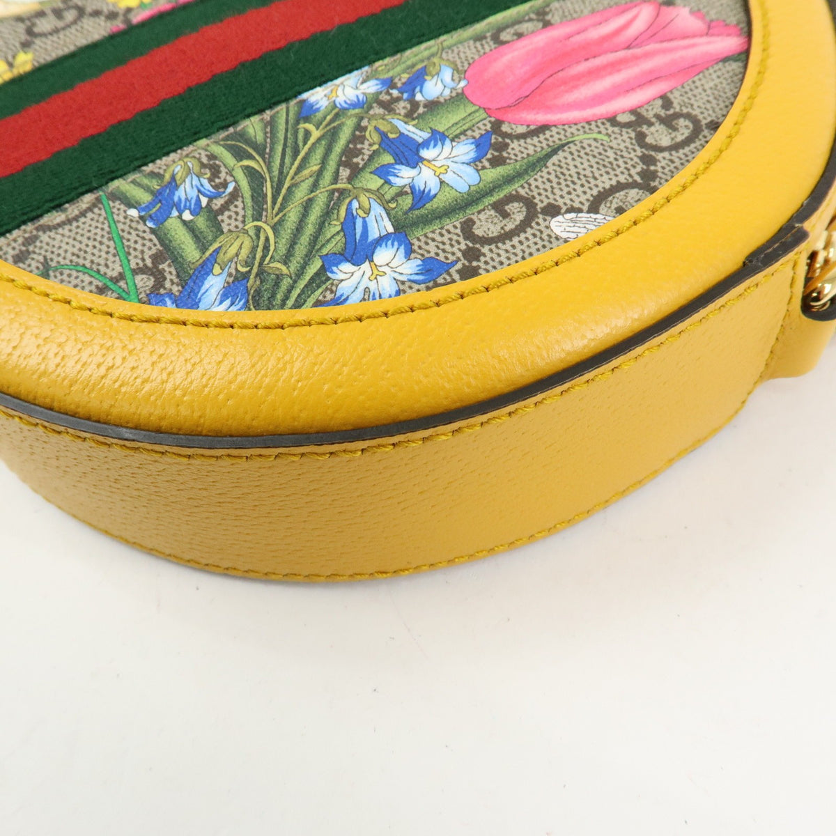 Gucci Ophidia Round Flora Gg Coated Canvas Yellow Leather Shoulder Bag Bag (Pre-Owned)