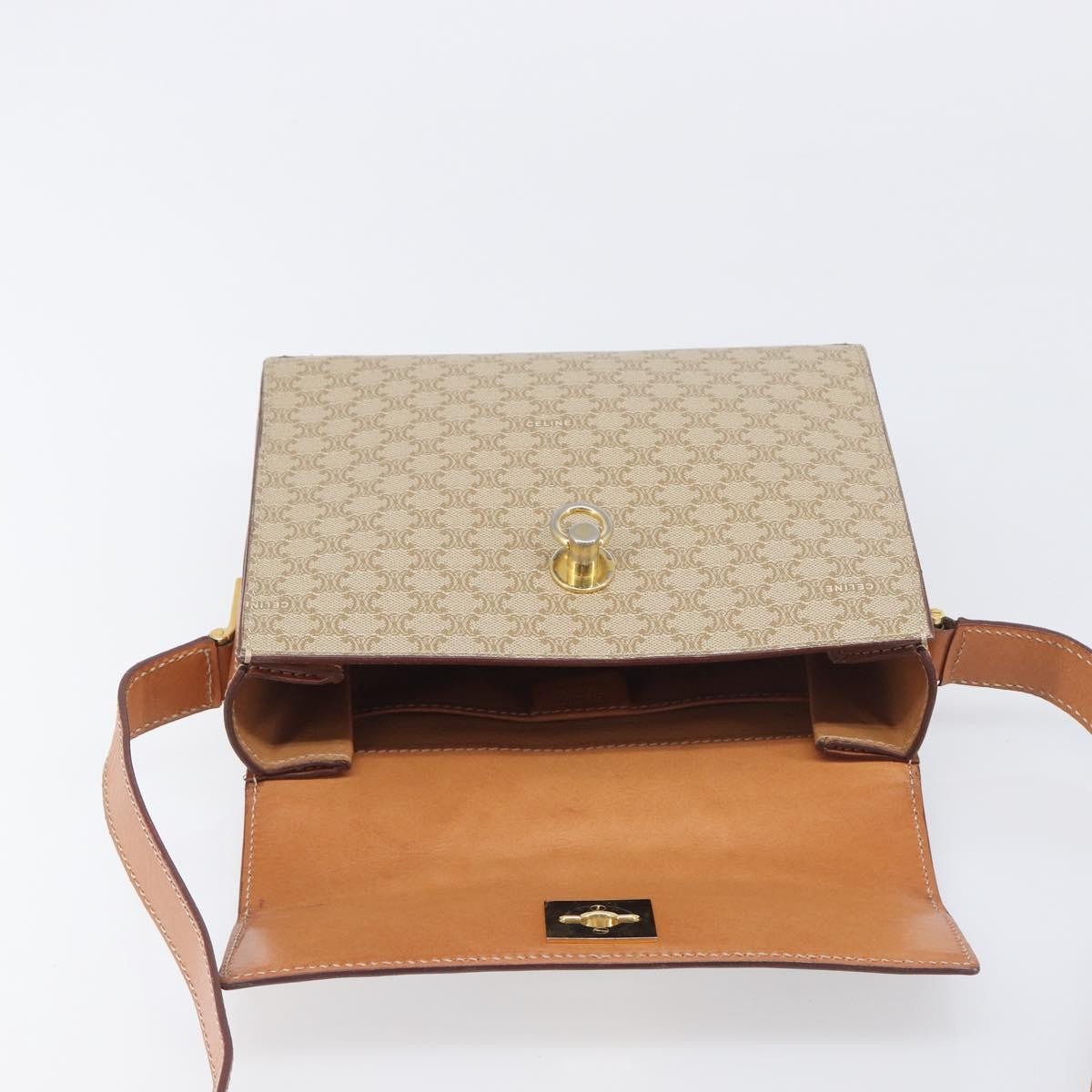 Celine Macadam Leather Beige Canvas Shoulder Bag Bag (Pre-Owned)