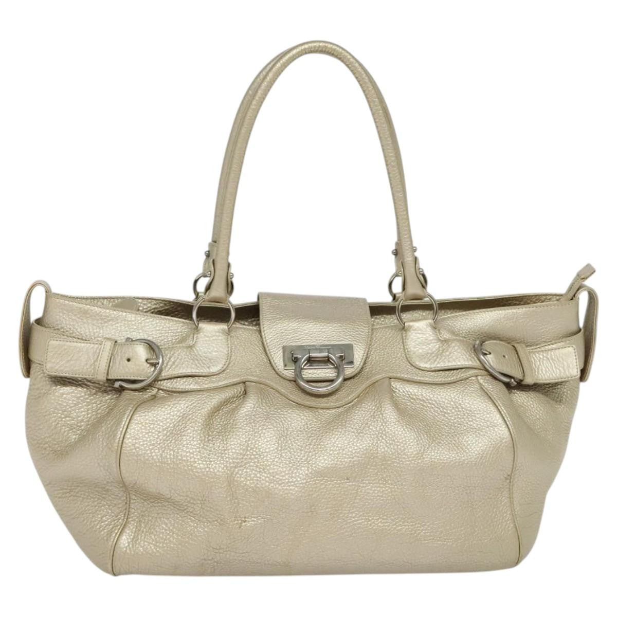 Salvatore Ferragamo Gancini Tote Leather Silver Leather Tote Bag Bag (Pre-Owned)
