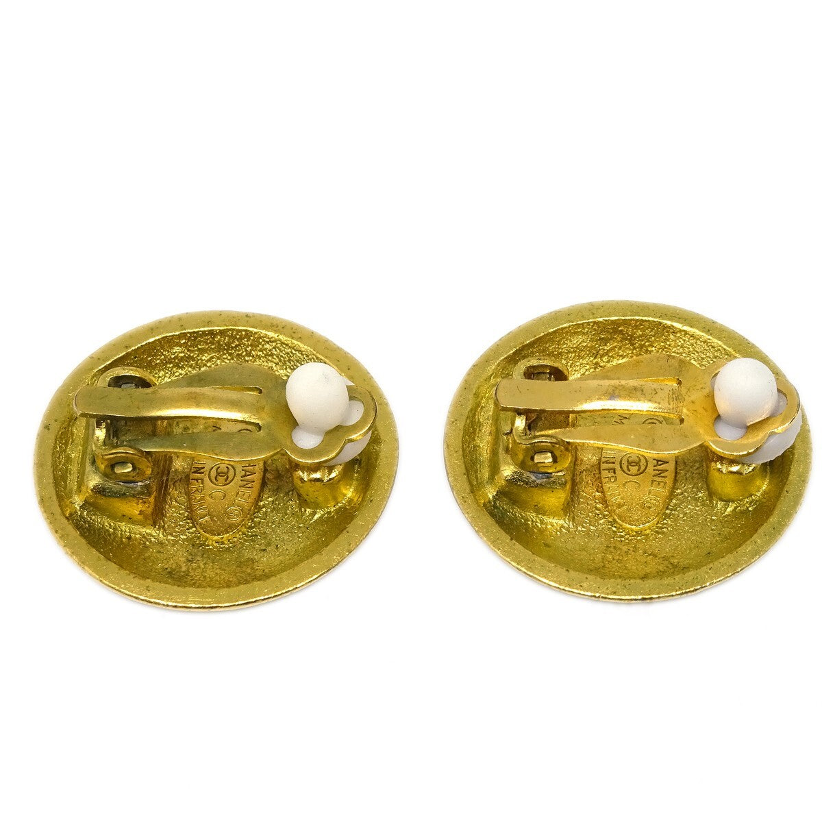 Chanel Vintage Cc Round Clip-On Metal Gold Gold_Plated Earrings Jewelry (Pre-Owned)