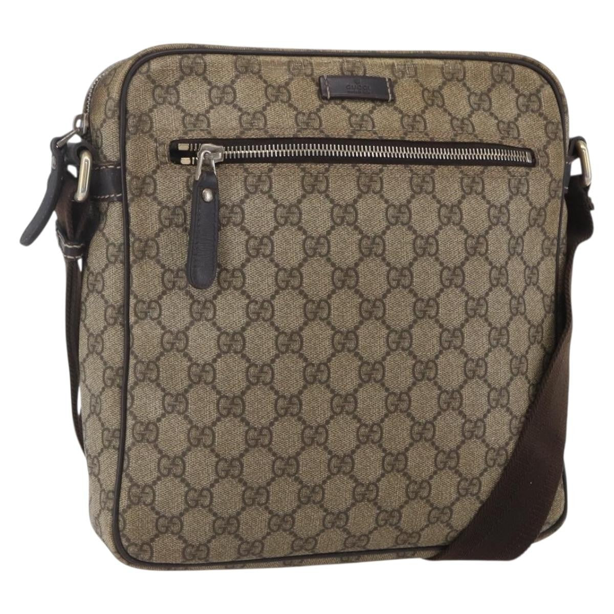 Gucci Front Zip Messenger Gg Coated Canvas Brown Canvas Shoulder Bag Bag (Pre-Owned)