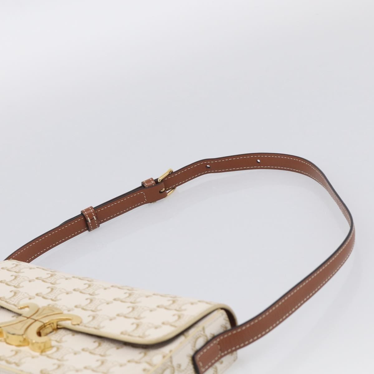 Celine Triomphe East-West Triomphe Coated Canvas White Leather Shoulder Bag Bag (Pre-Owned)