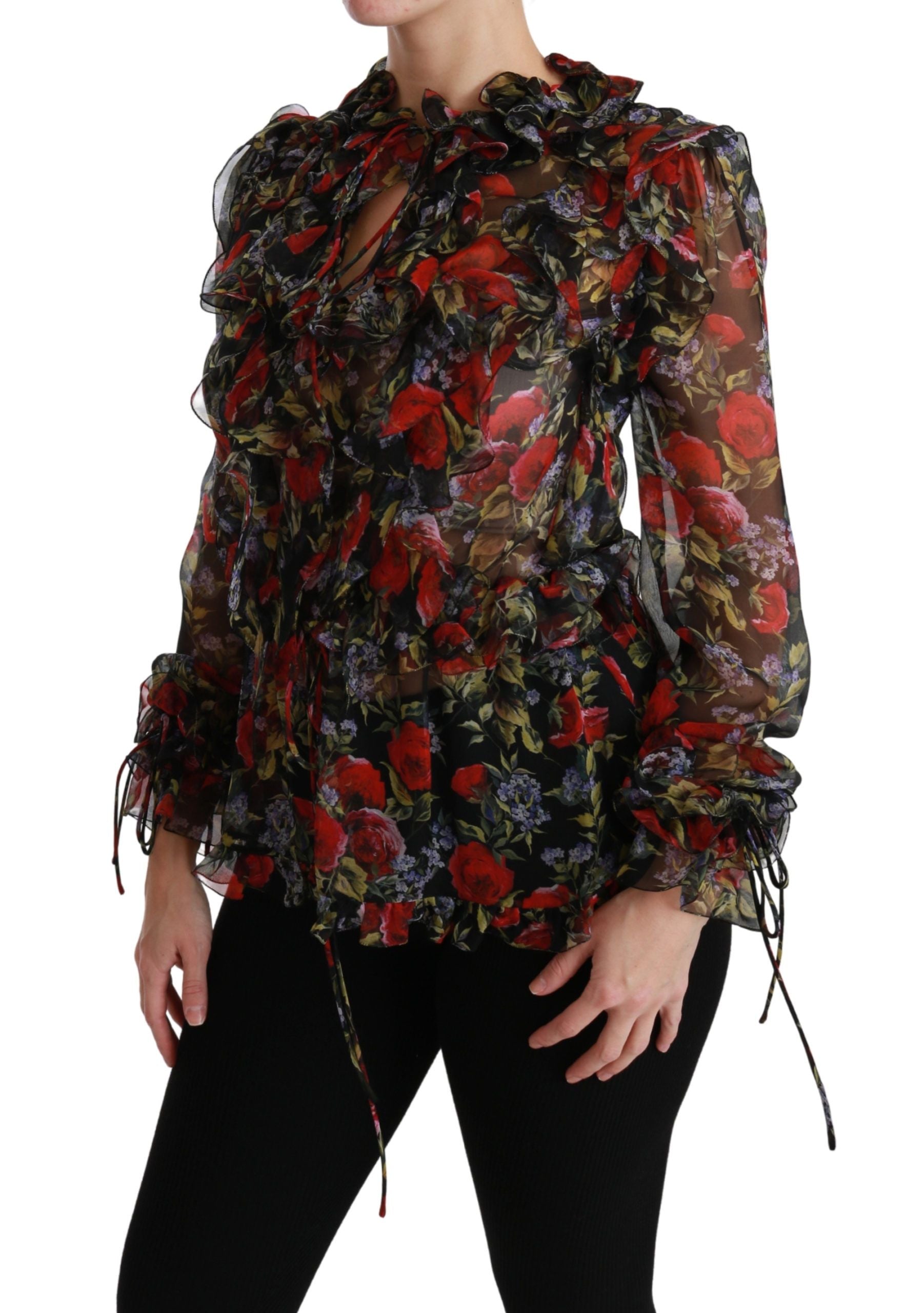 Dolce & Gabbana Black Floral Roses Blouse Silk Women's Top