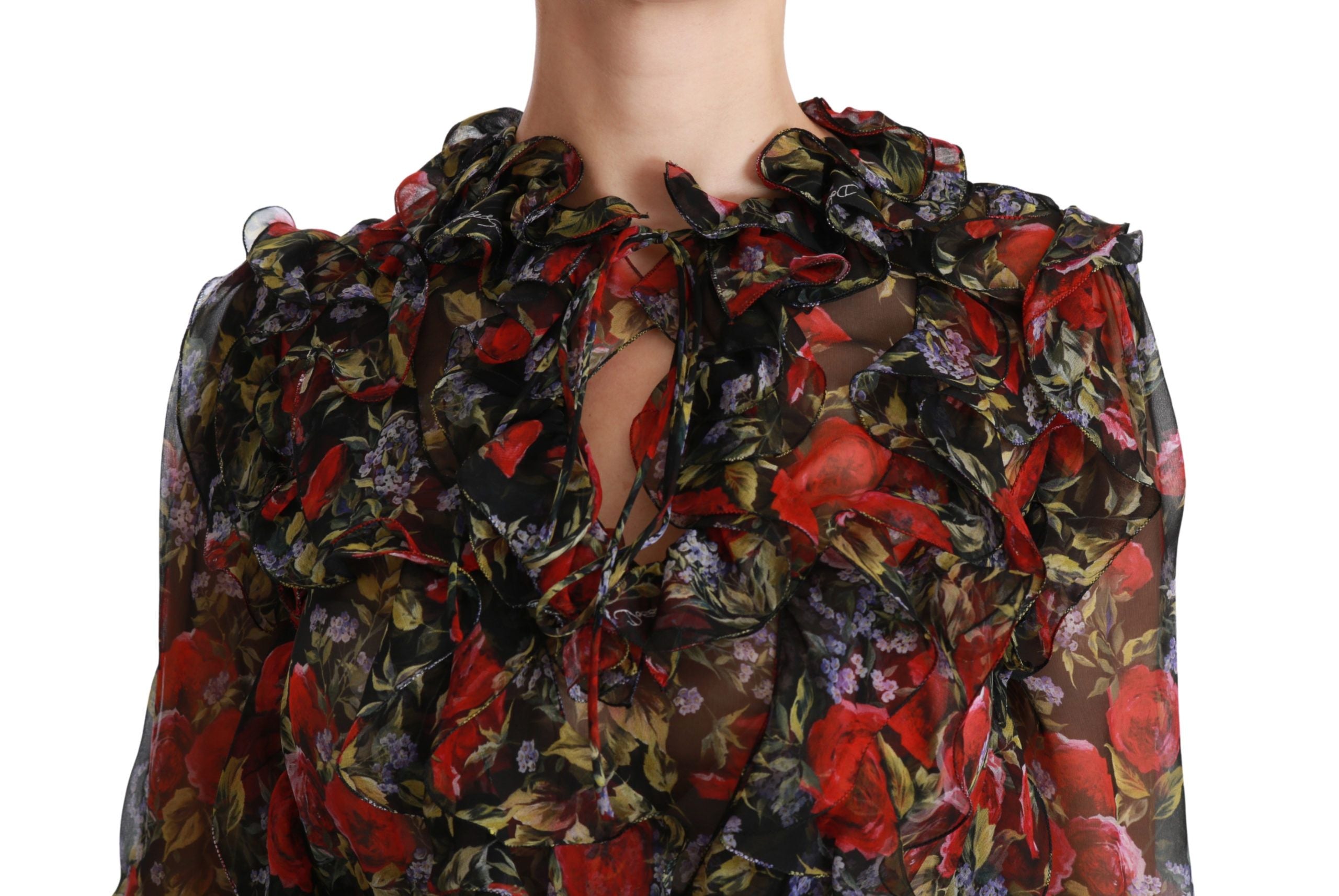 Dolce & Gabbana Black Floral Roses Blouse Silk Women's Top