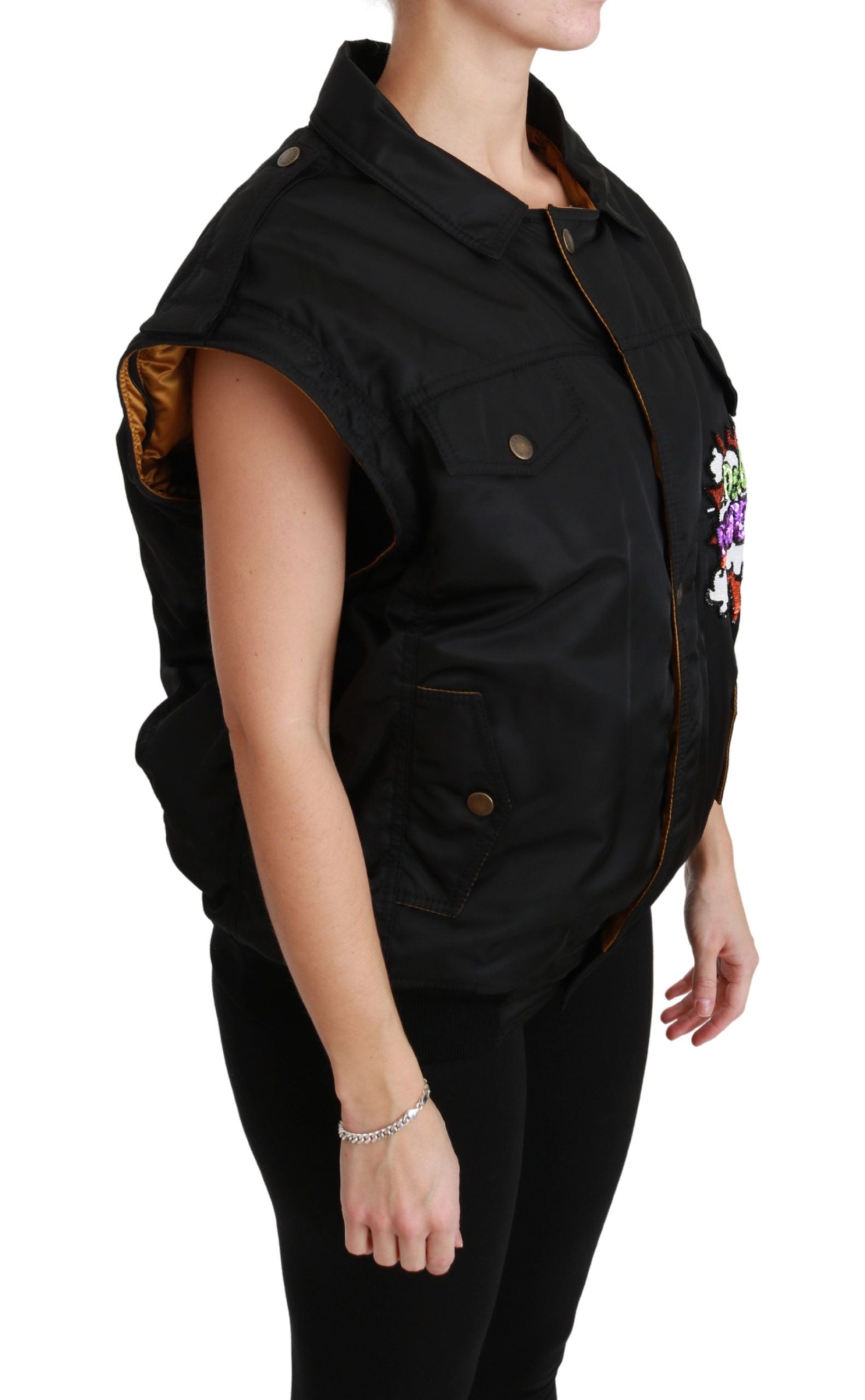 Dolce & Gabbana Elegant Black Bomber Jacket with Detachable Women's Features