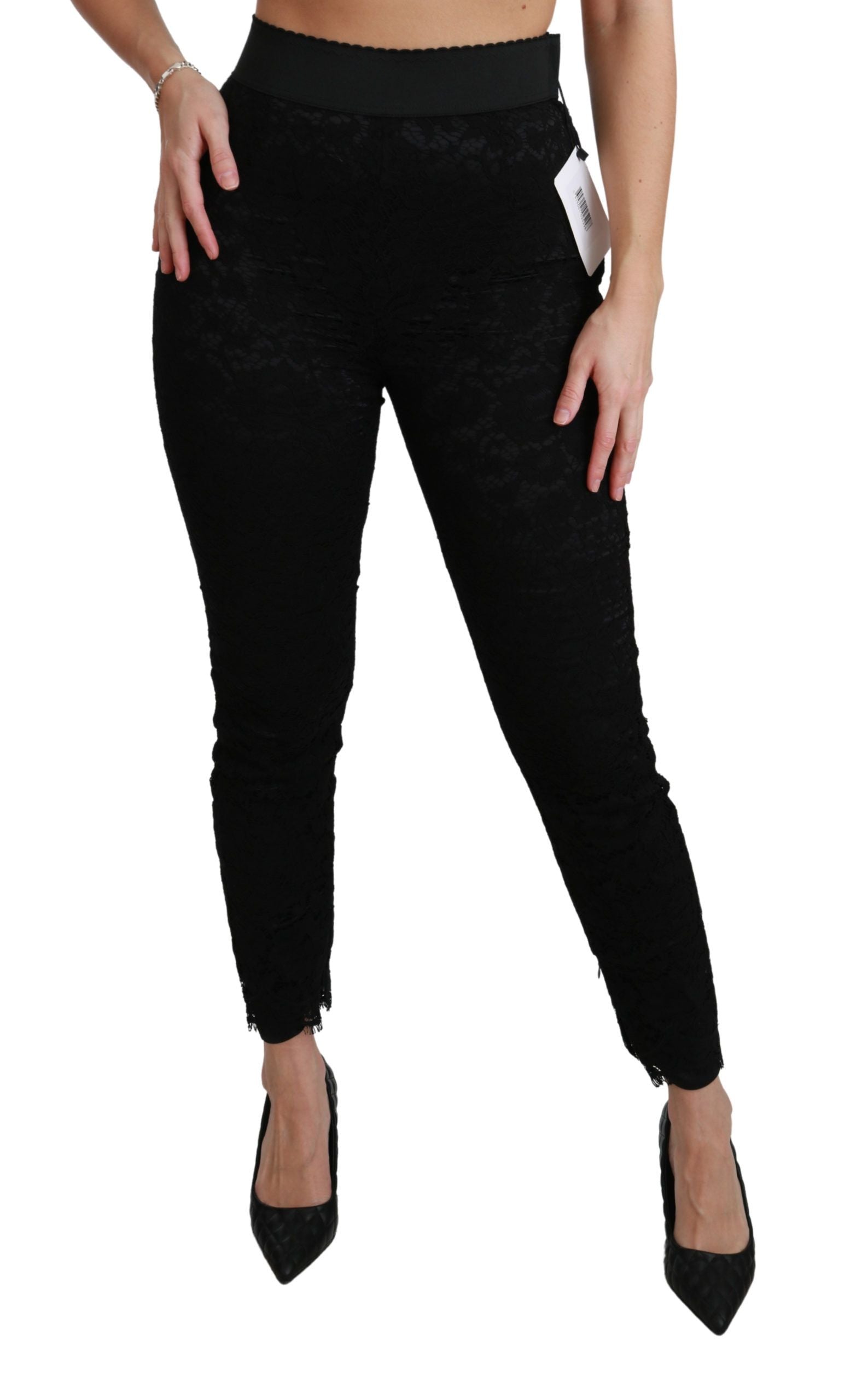 Dolce & Gabbana Black Lace Skinny High Waist Cotton Women's Pants