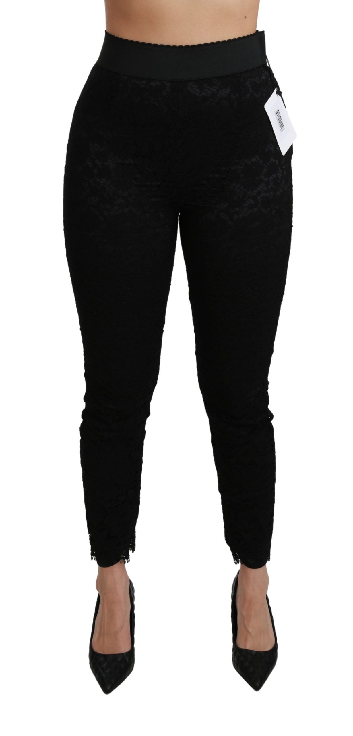 Dolce & Gabbana Black Lace Skinny High Waist Cotton Women's Pants