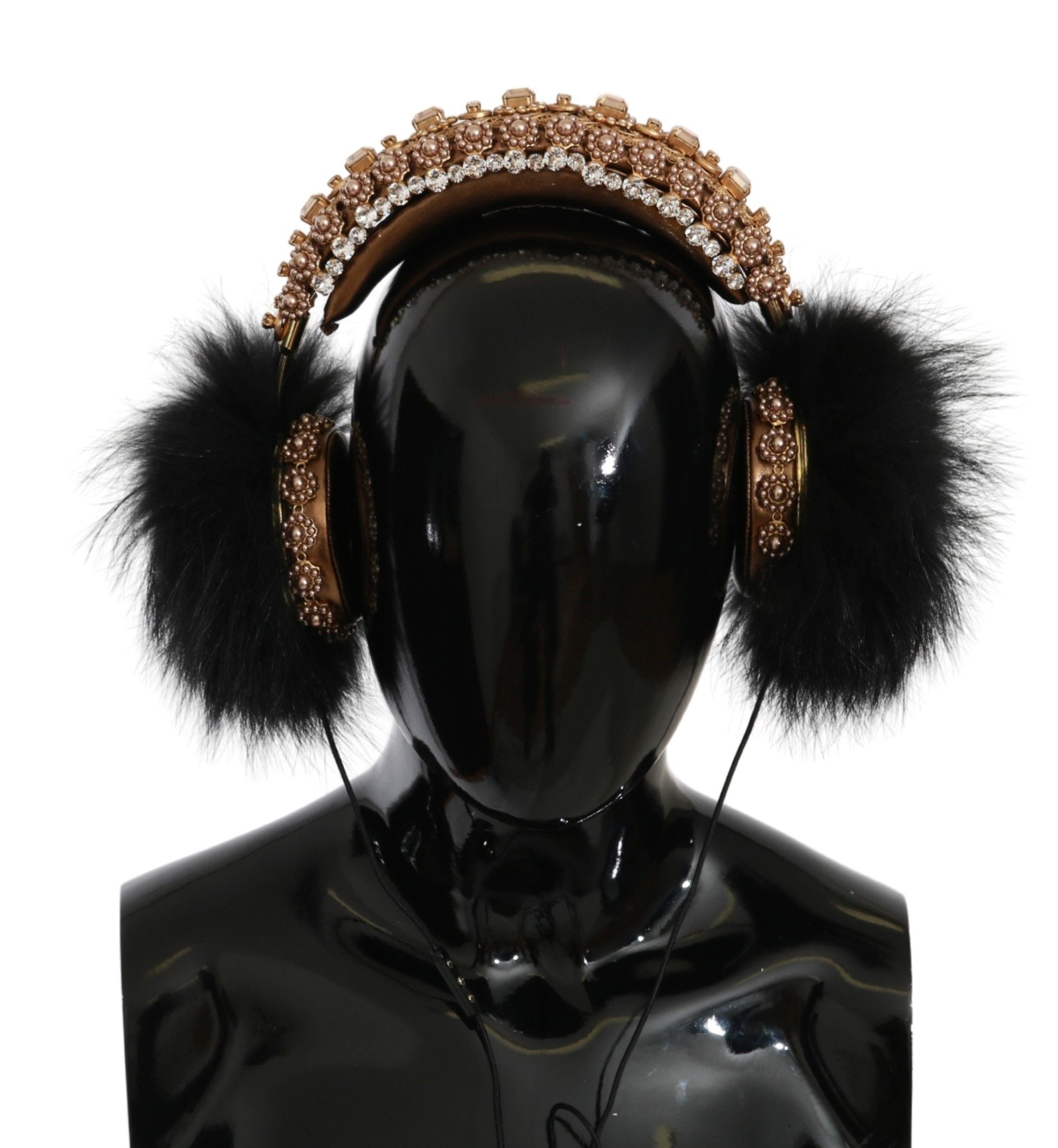 Dolce & Gabbana Gold Black Crystal Embellished Women's Headphones