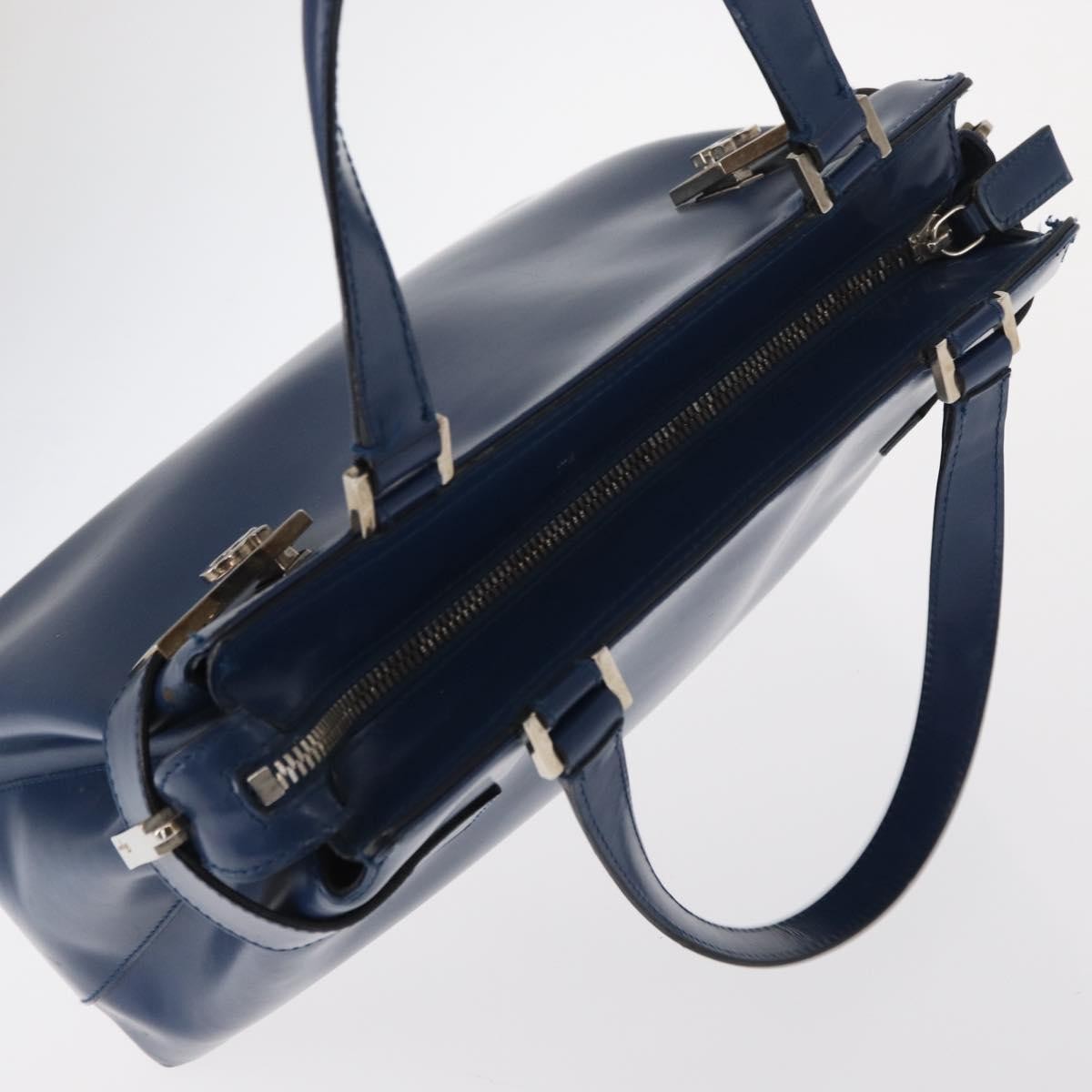 Salvatore Ferragamo Double Gancini Side Buckle Leather Blue Leather Handbag (Pre-Owned)