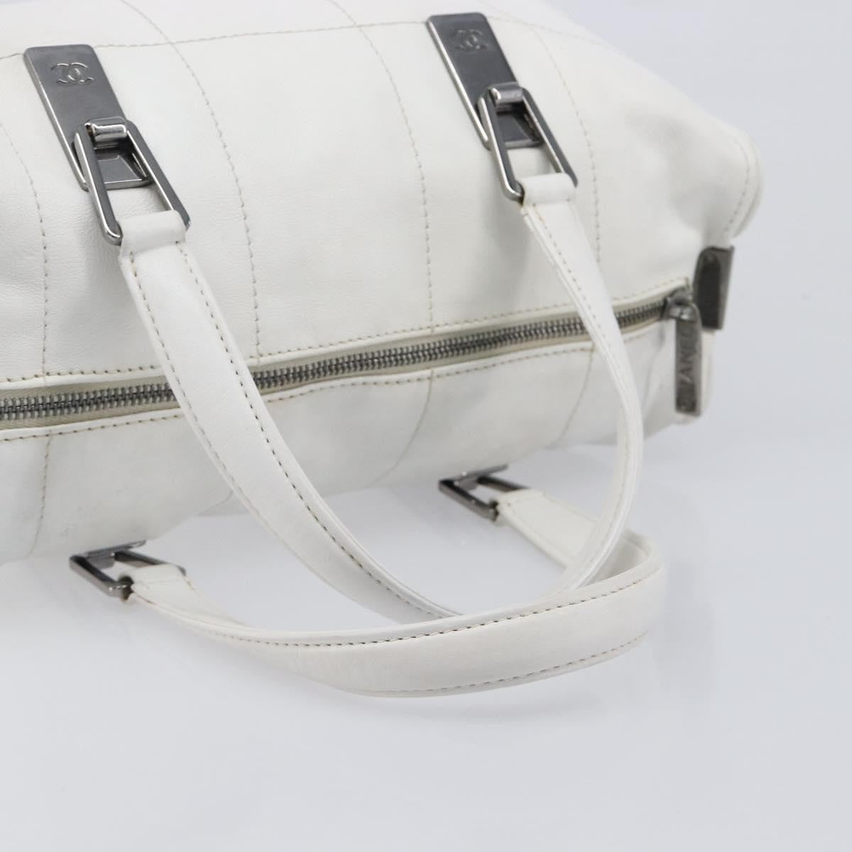 Chanel Square Stitch Cc Boston Quilted Leather White Leather Handbag (Pre-Owned)