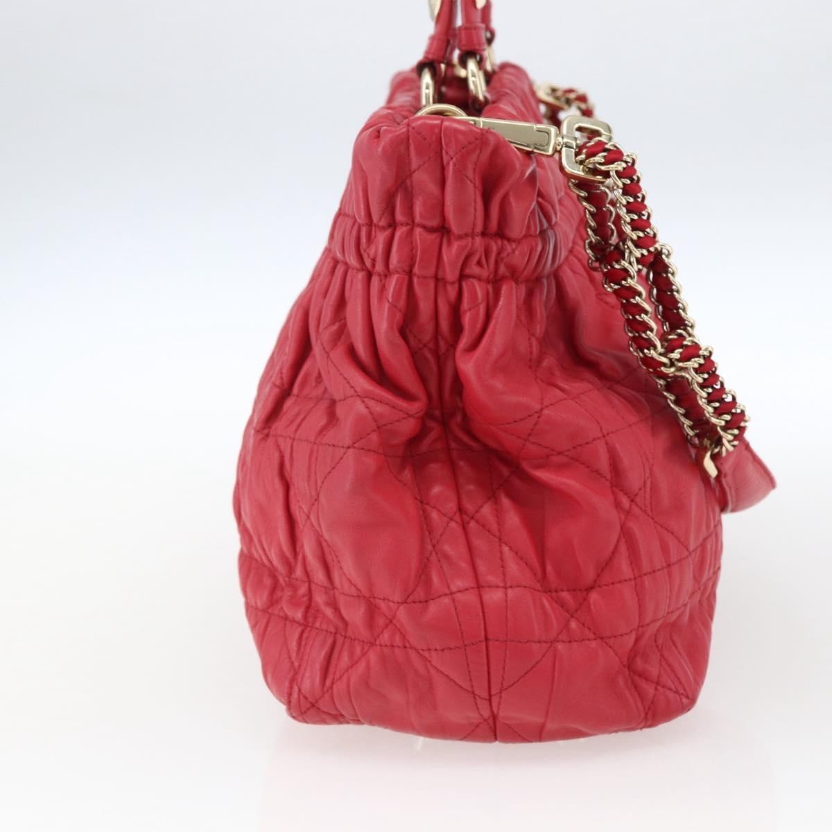 Christian Dior Delices Cannage Quilt Leather Red Leather Tote Bag Bag (Pre-Owned)
