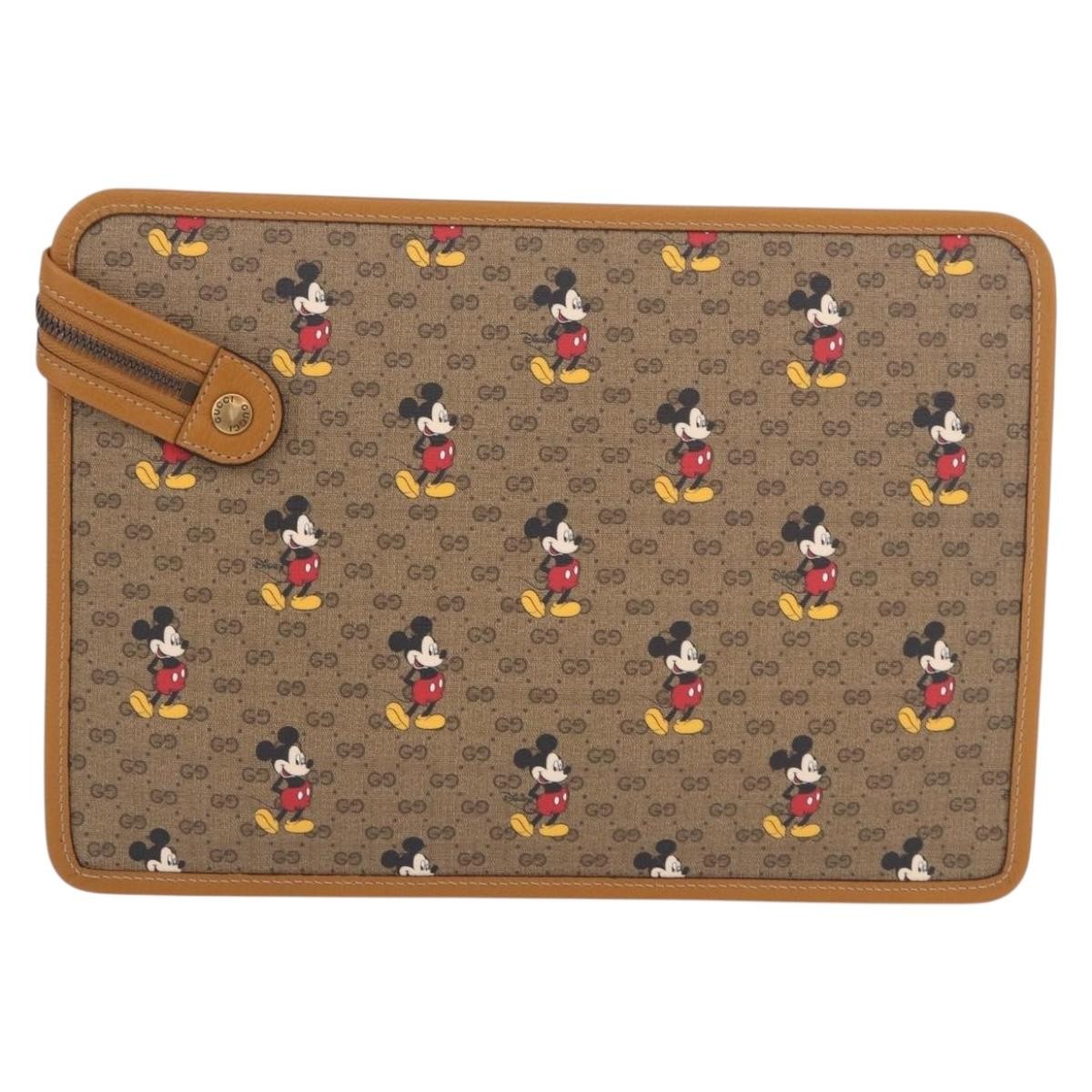 Gucci Disney Mickey Mouse Front Zip Printed Mini Gg Coated Canvas Beige Canvas Clutche & Pouche Bag (Pre-Owned)