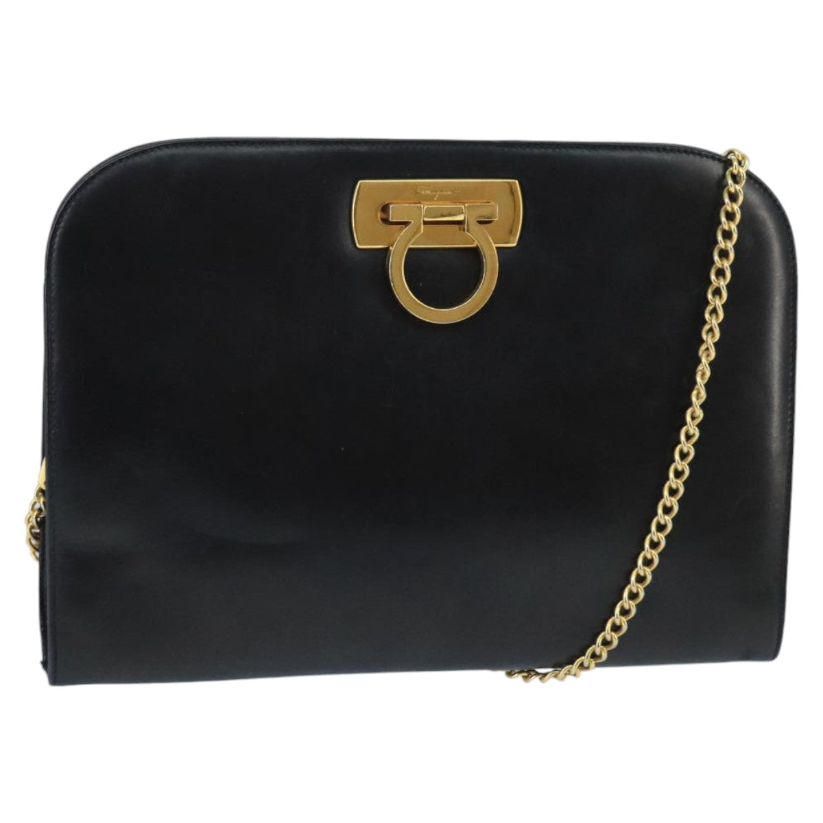 Salvatore Ferragamo Gancini Black Leather Shoulder Bag (Pre-Owned)