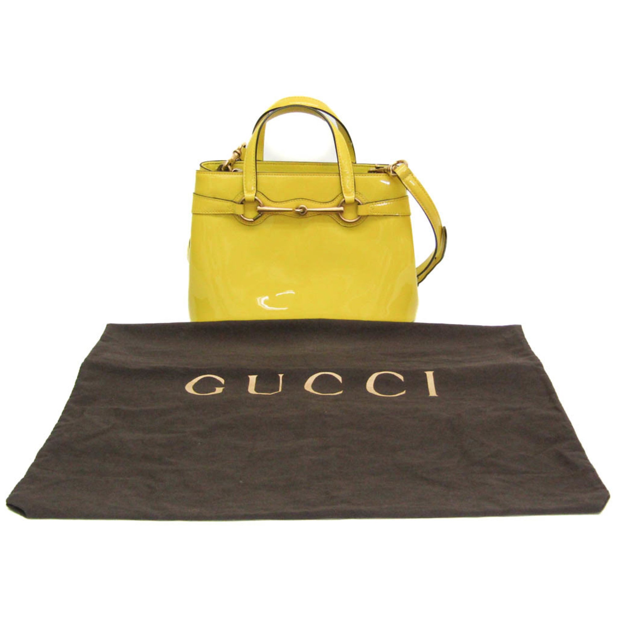 Gucci Bright Bit Convertible Tote Patent Leather Yellow Patent_Leather Handbag (Pre-Owned)