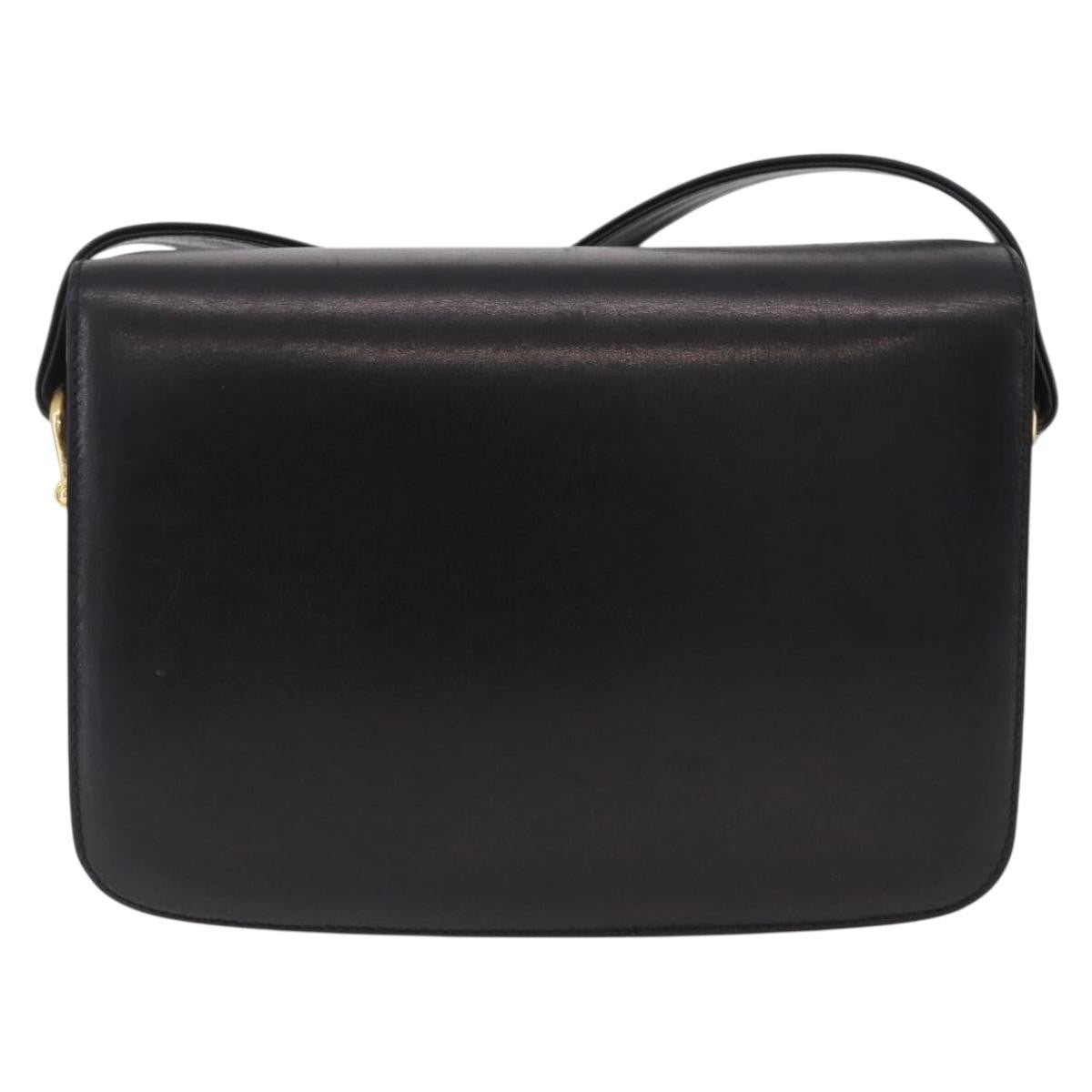 Celine Vintage Carriage Flap Leather Black Leather Handbag (Pre-Owned)
