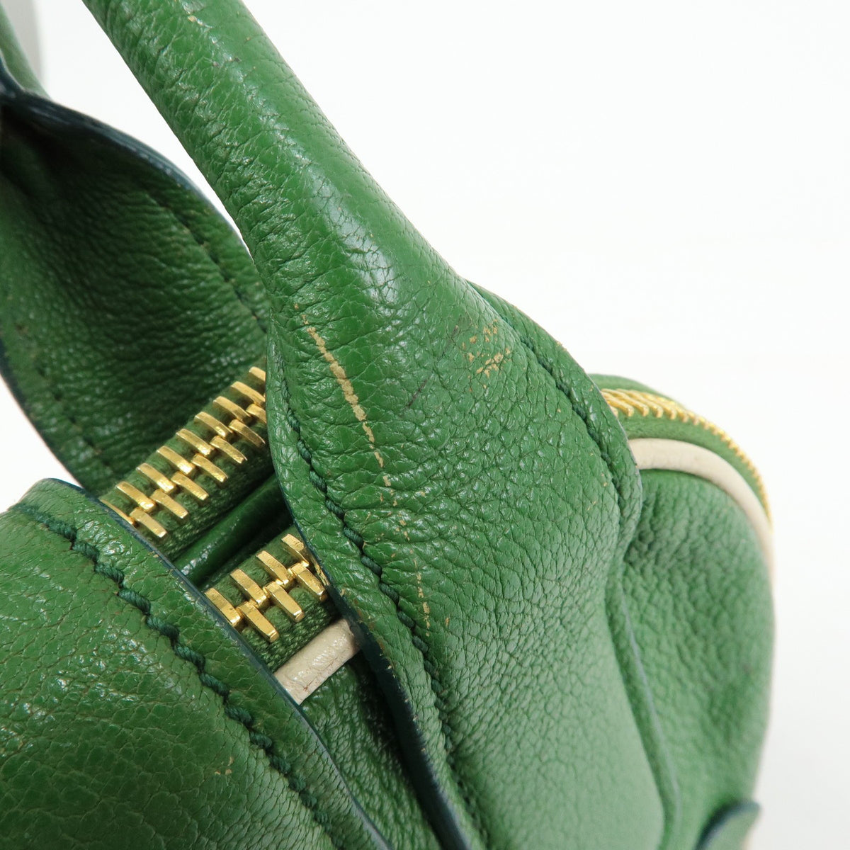 Miu Miu Madras Top Handle Leather Green Leather Handbag (Pre-Owned)