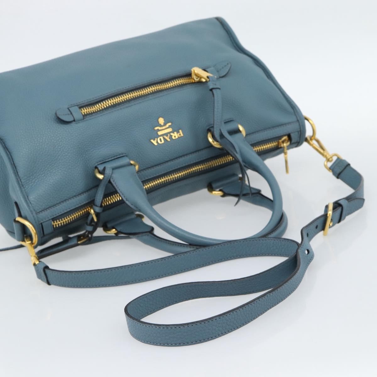 Prada Front Zip Convertible Satchel Vitello Phenix Blue Leather Handbag (Pre-Owned)