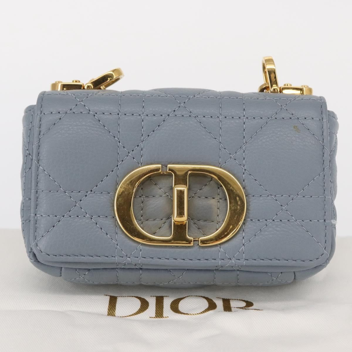 Christian Dior Caro Cannage Quilt Calfskin Blue Leather Shoulder Bag Bag (Pre-Owned)