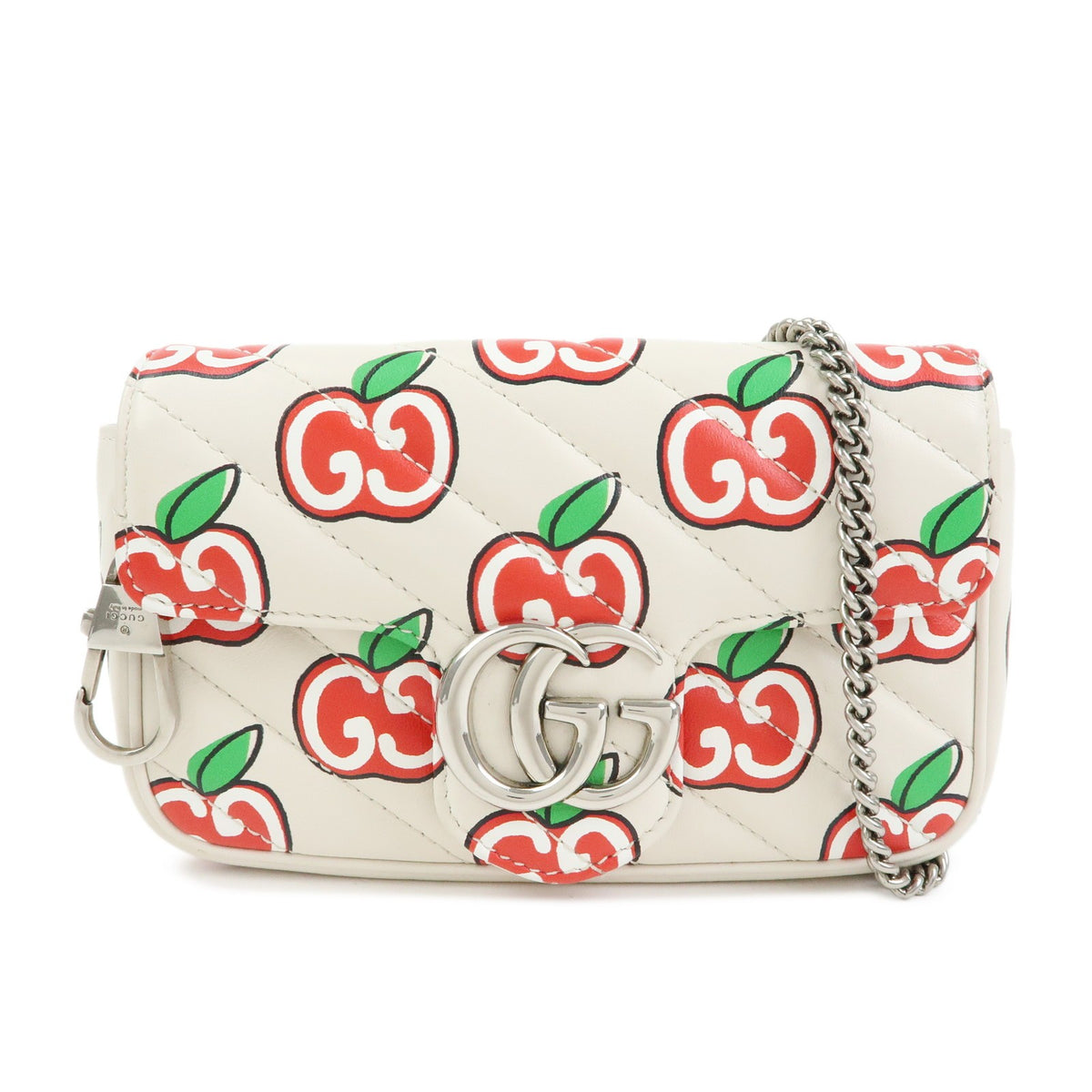 Gucci Gg Marmont Flap Printed Diagonal Quilted Leather White Leather Handbag (Pre-Owned)
