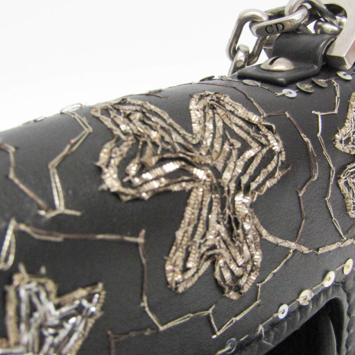 Christian Dior J'adior Flap Embellished Leather Black Leather Handbag (Pre-Owned)