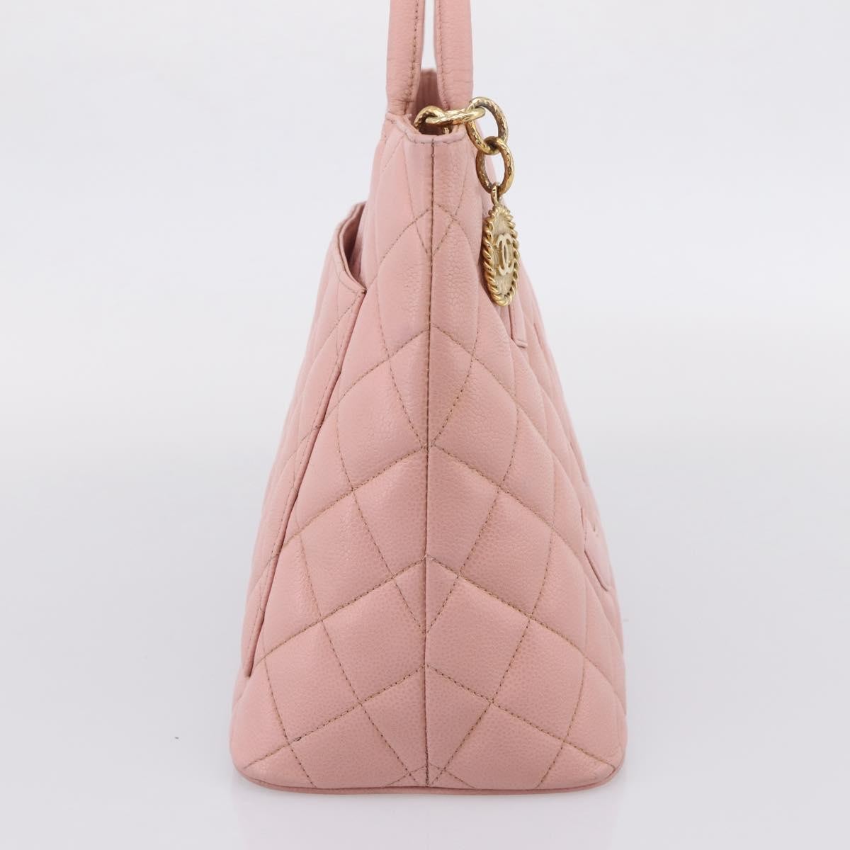 Chanel Medallion Quilted Caviar Pink Leather Tote Bag Bag (Pre-Owned)