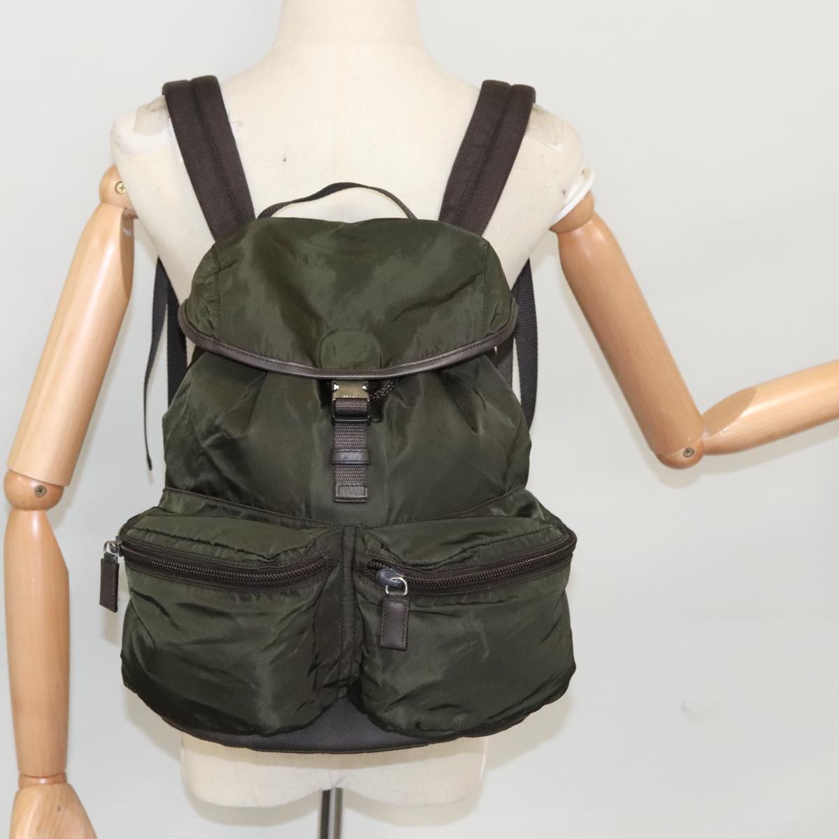 Prada Re-Nylon Khaki Synthetic Backpack Bag (Pre-Owned)