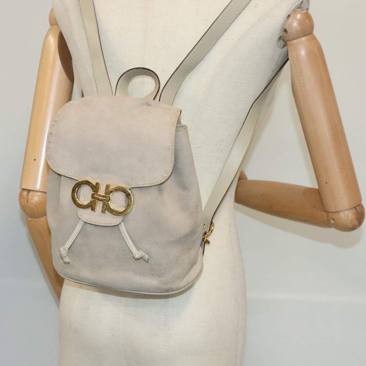 Salvatore Ferragamo Gancini Beige Suede Backpack Bag (Pre-Owned)
