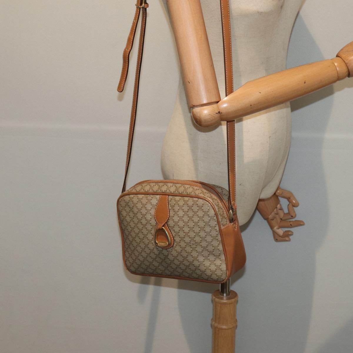 Celine Vintage Macadam Canvas And Leather Beige Canvas Shoulder Bag Bag (Pre-Owned)