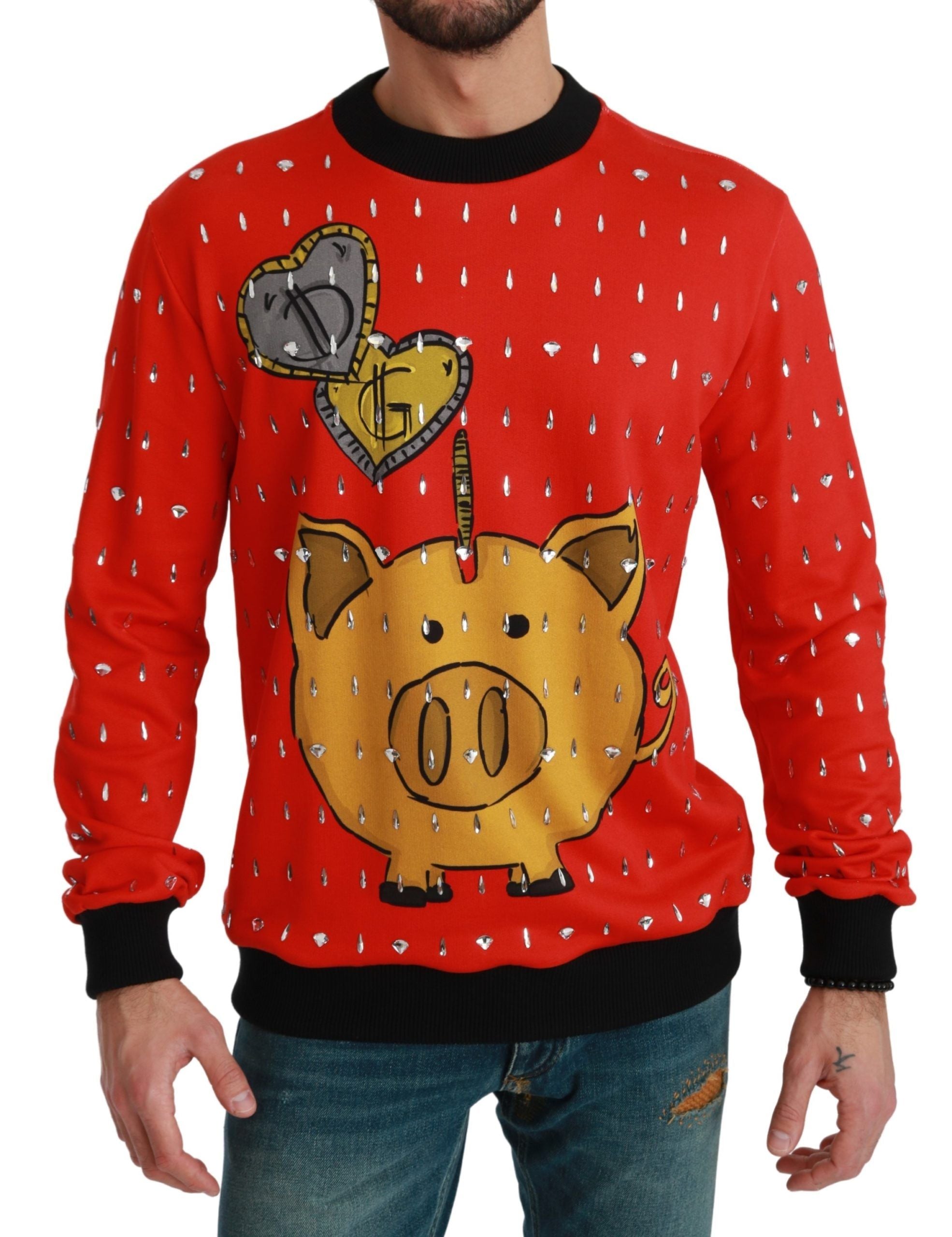 Dolce & Gabbana Red Crystal Pig of the Year Men's Sweater