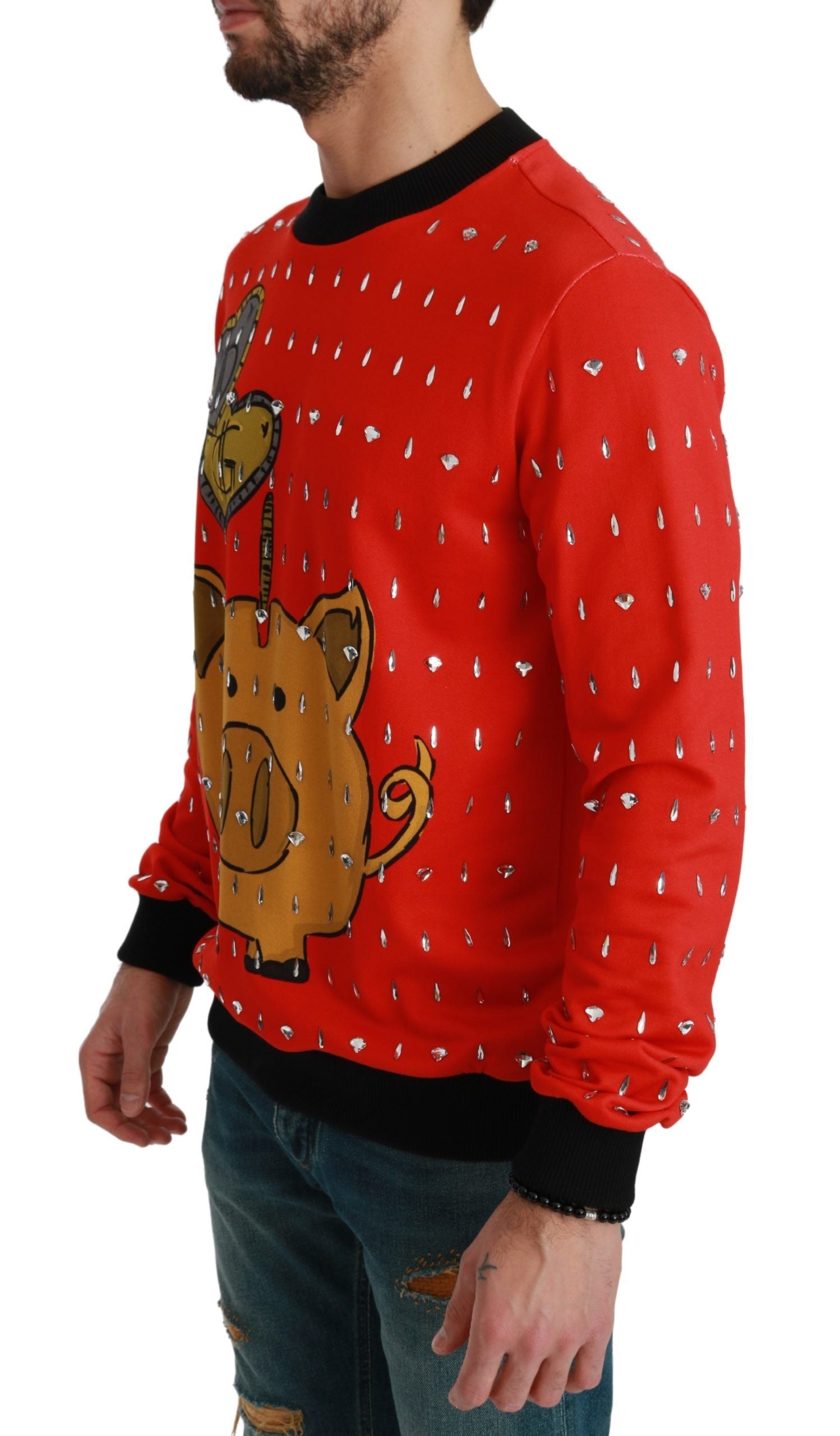 Dolce & Gabbana Red Crystal Pig of the Year Men's Sweater