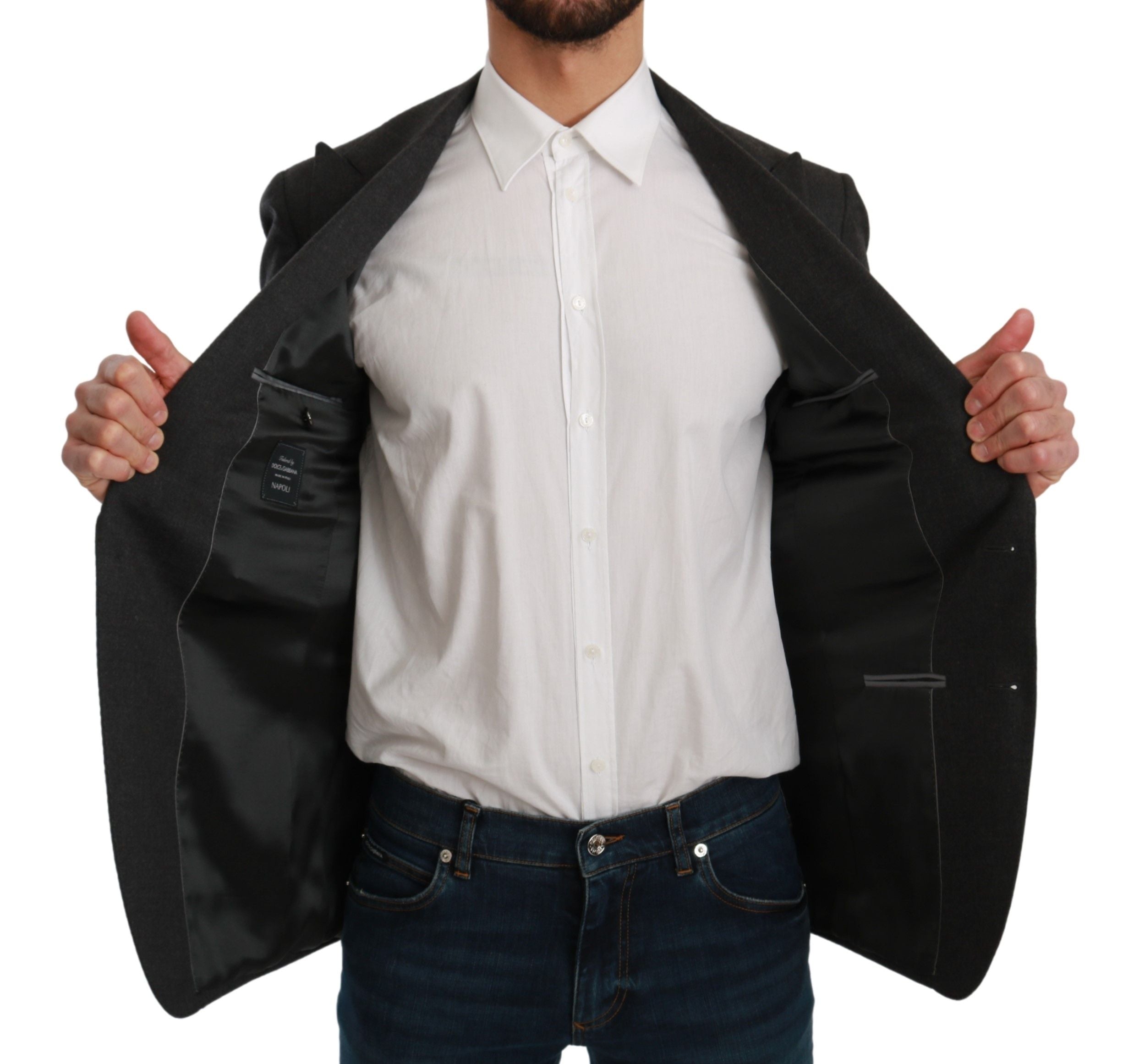 Dolce & Gabbana Gray NAPOLI Slim Fit Jacket Wool Men's Blazer
