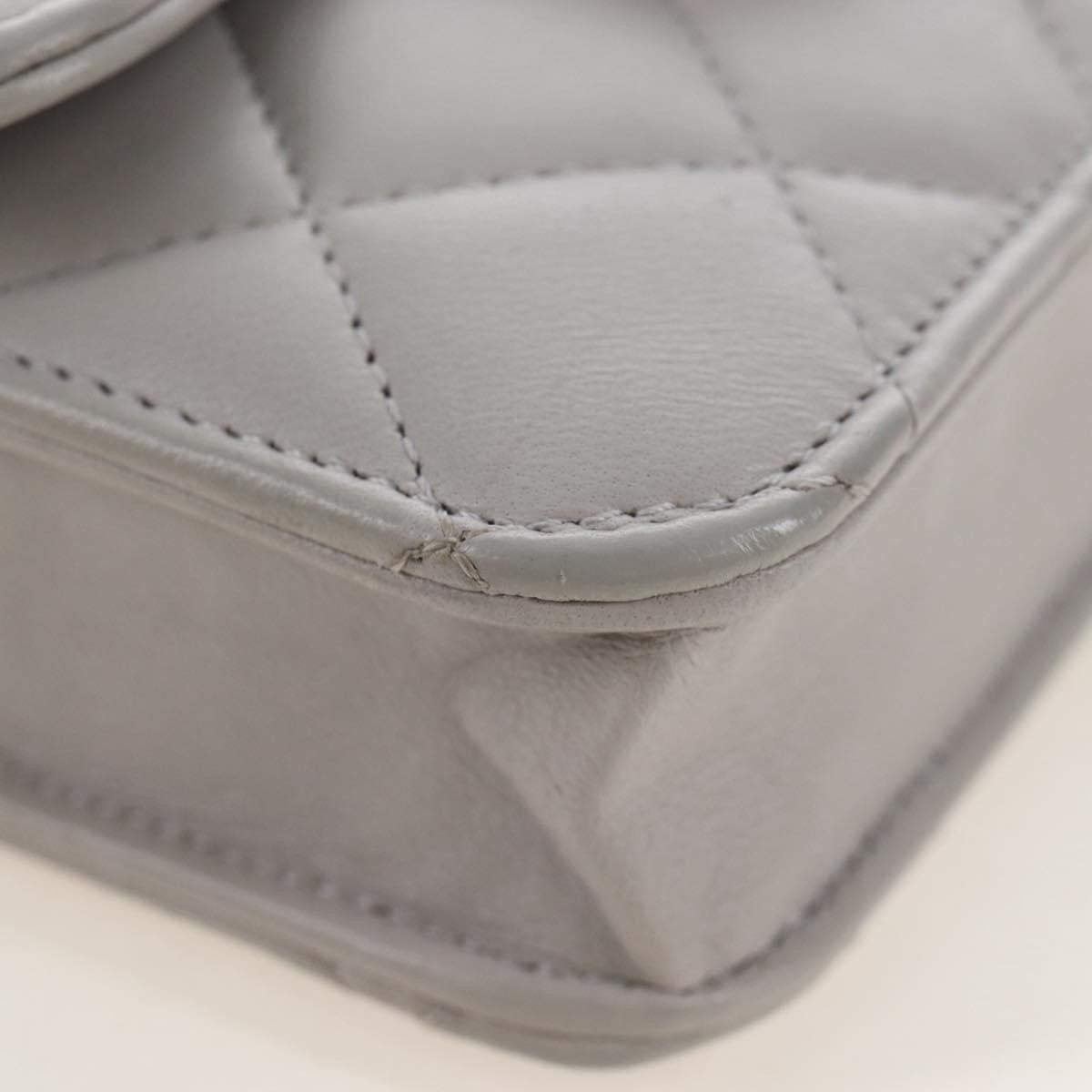 Chanel Top Handle Flap Coin Purse With Chain Quilted Lambskin Gray Leather Crossbody Bag Bag (Pre-Owned)